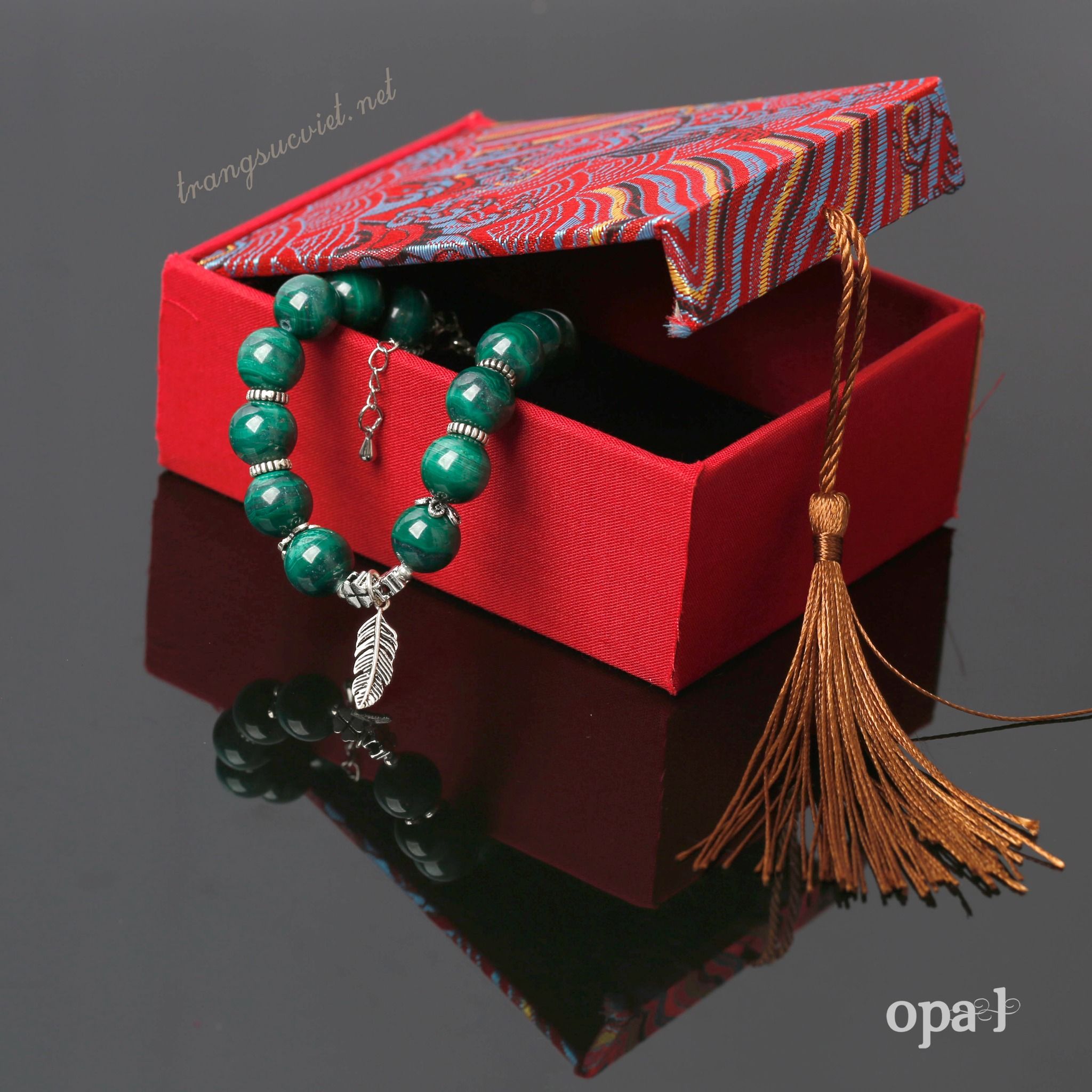 Vòng tay đá tự nhiên Handmade, đá Malachite, đá khổng tử
