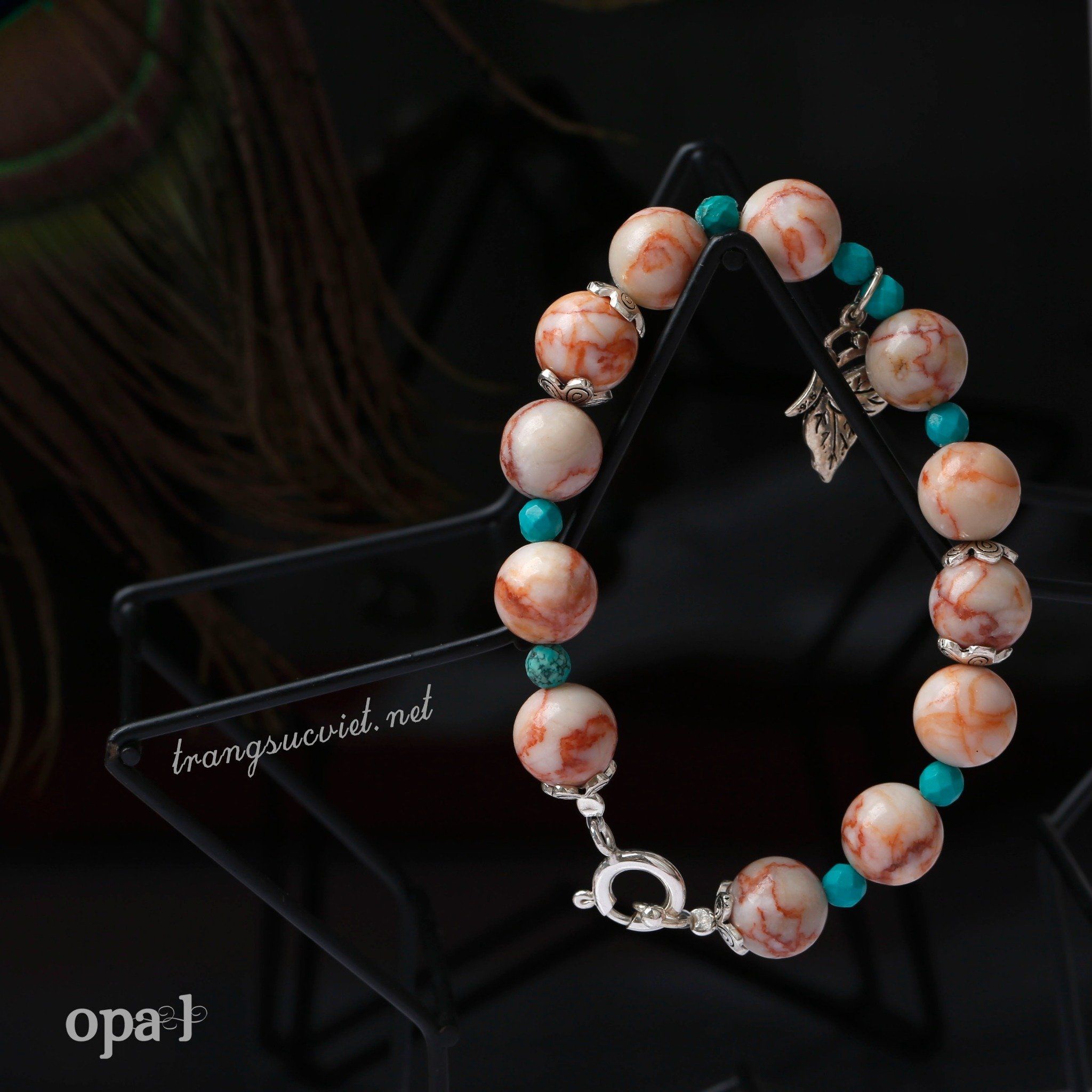 Bộ đôi vòng tay đá tự nhiên Handmade, đá Jasper và đá Turquoise , trẻ trung