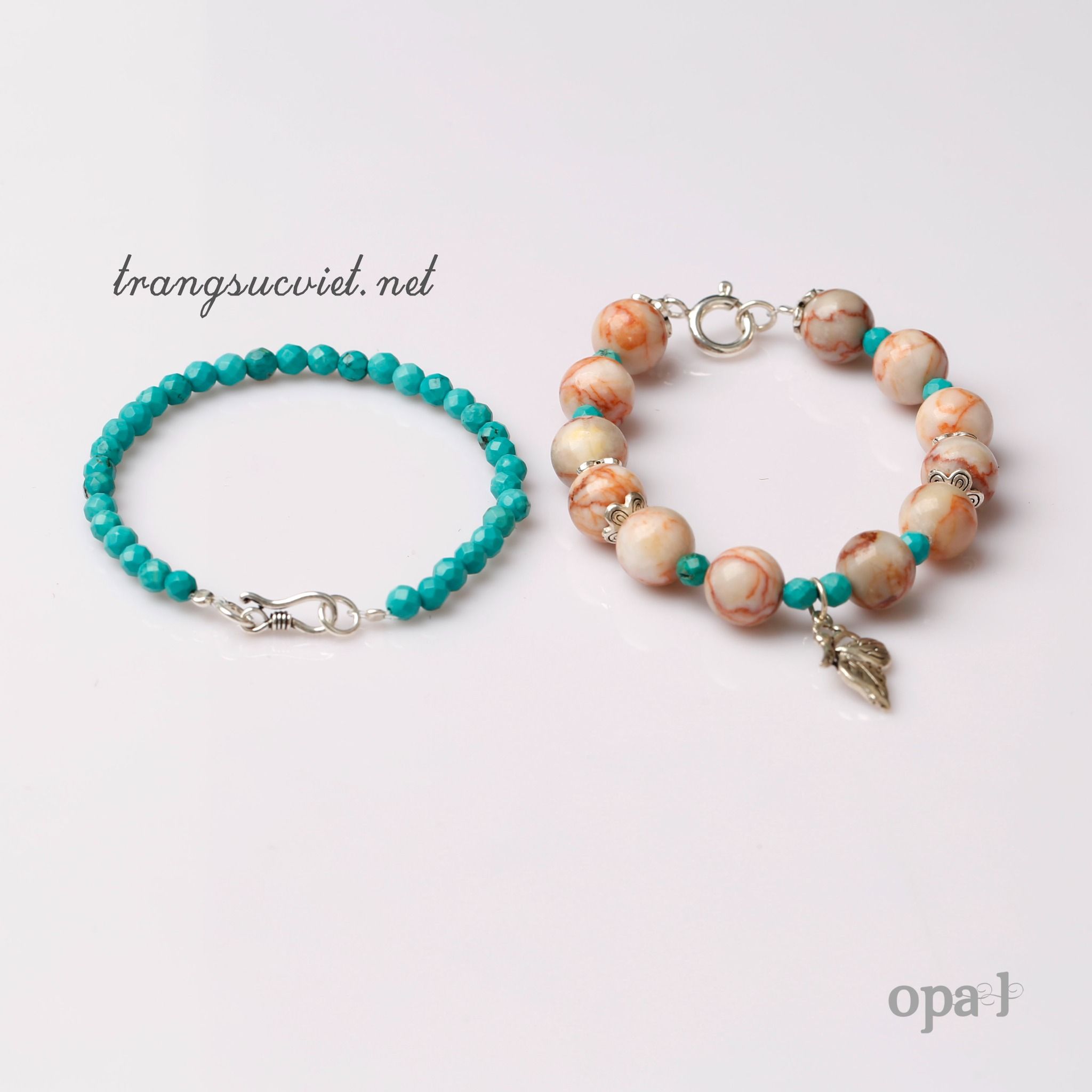 Bộ đôi vòng tay đá tự nhiên Handmade, đá Jasper và đá Turquoise , trẻ trung