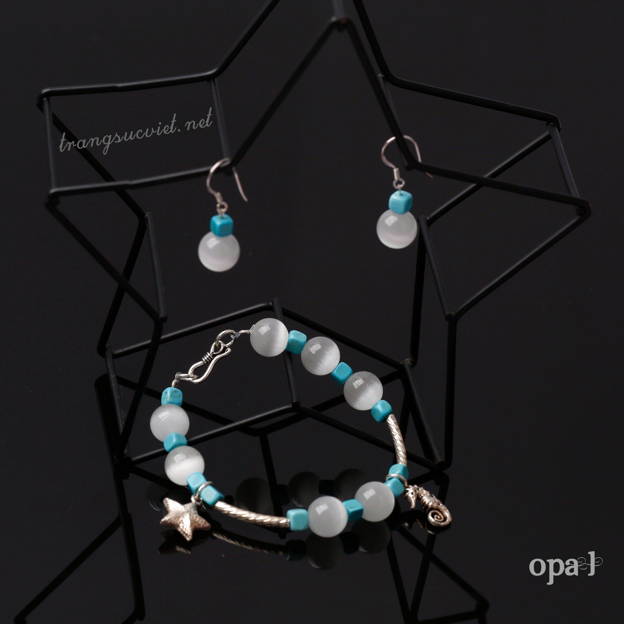 Vòng tay + hoa tai đá tự nhiên handmade thương hiệu Opal