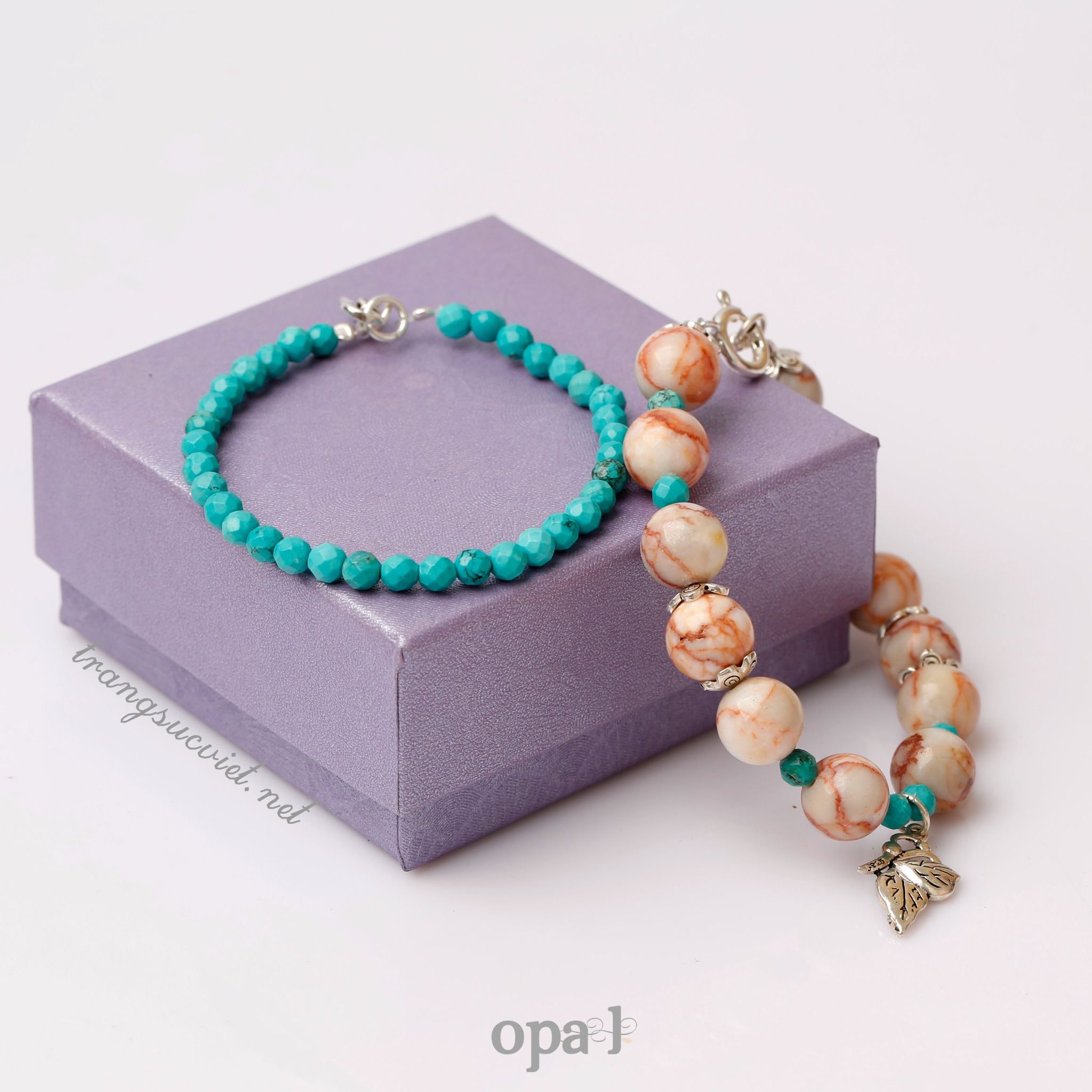 Bộ đôi vòng tay đá tự nhiên Handmade, đá Jasper và đá Turquoise , trẻ trung