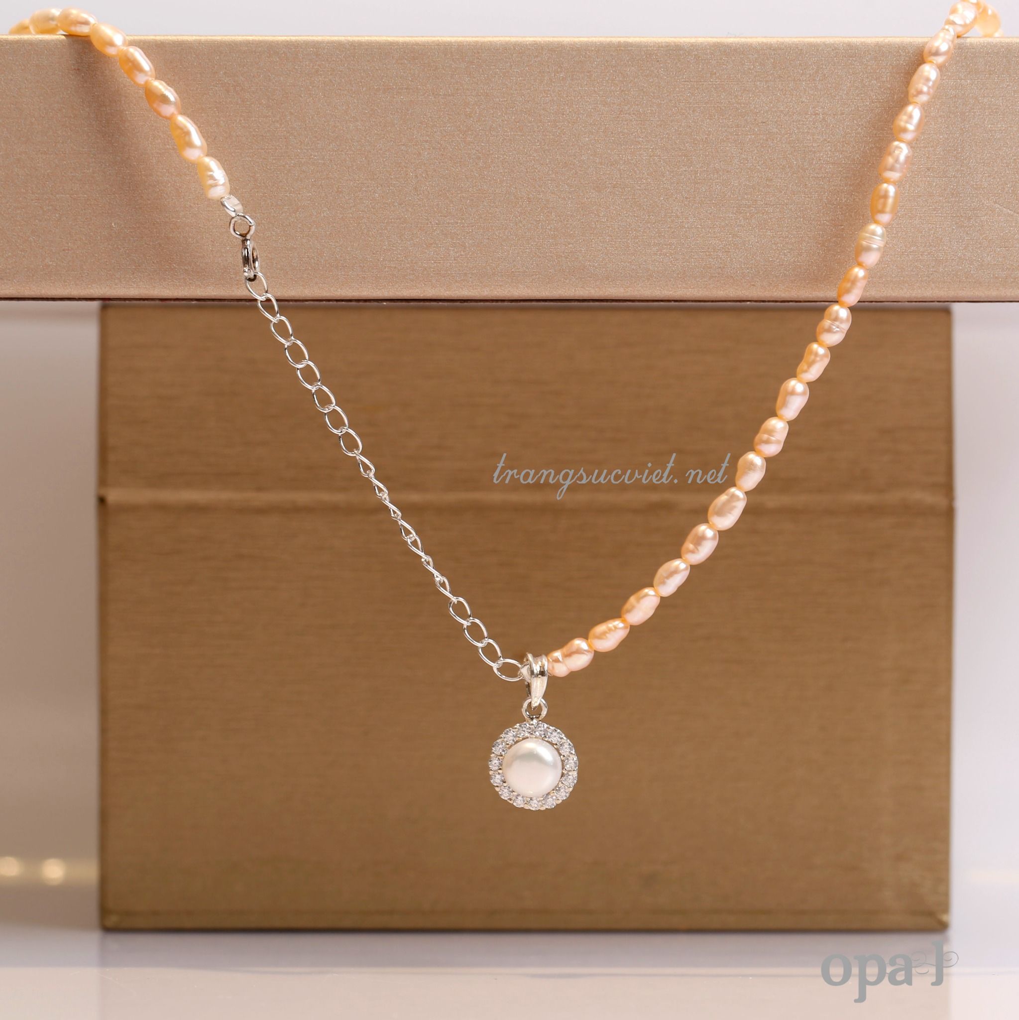 Vòng cổ ngọc trai nước ngọt giọt nước phong cách trẻ trung thương hiệu Opal