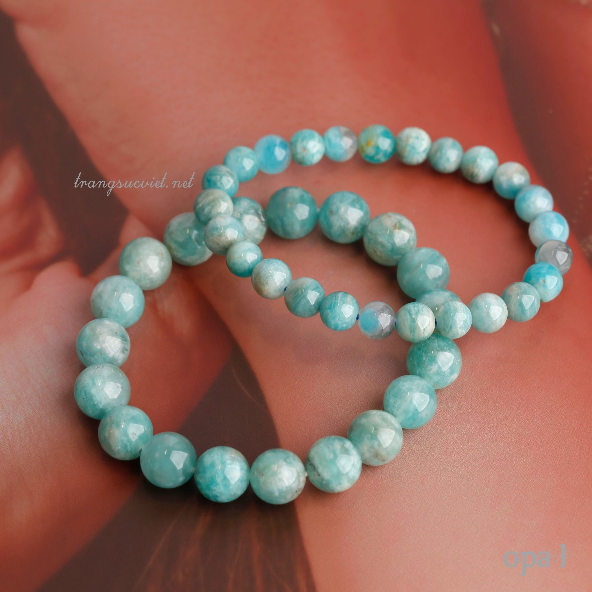 Cặp đôi vòng tay đá handmade, đá Amazonite