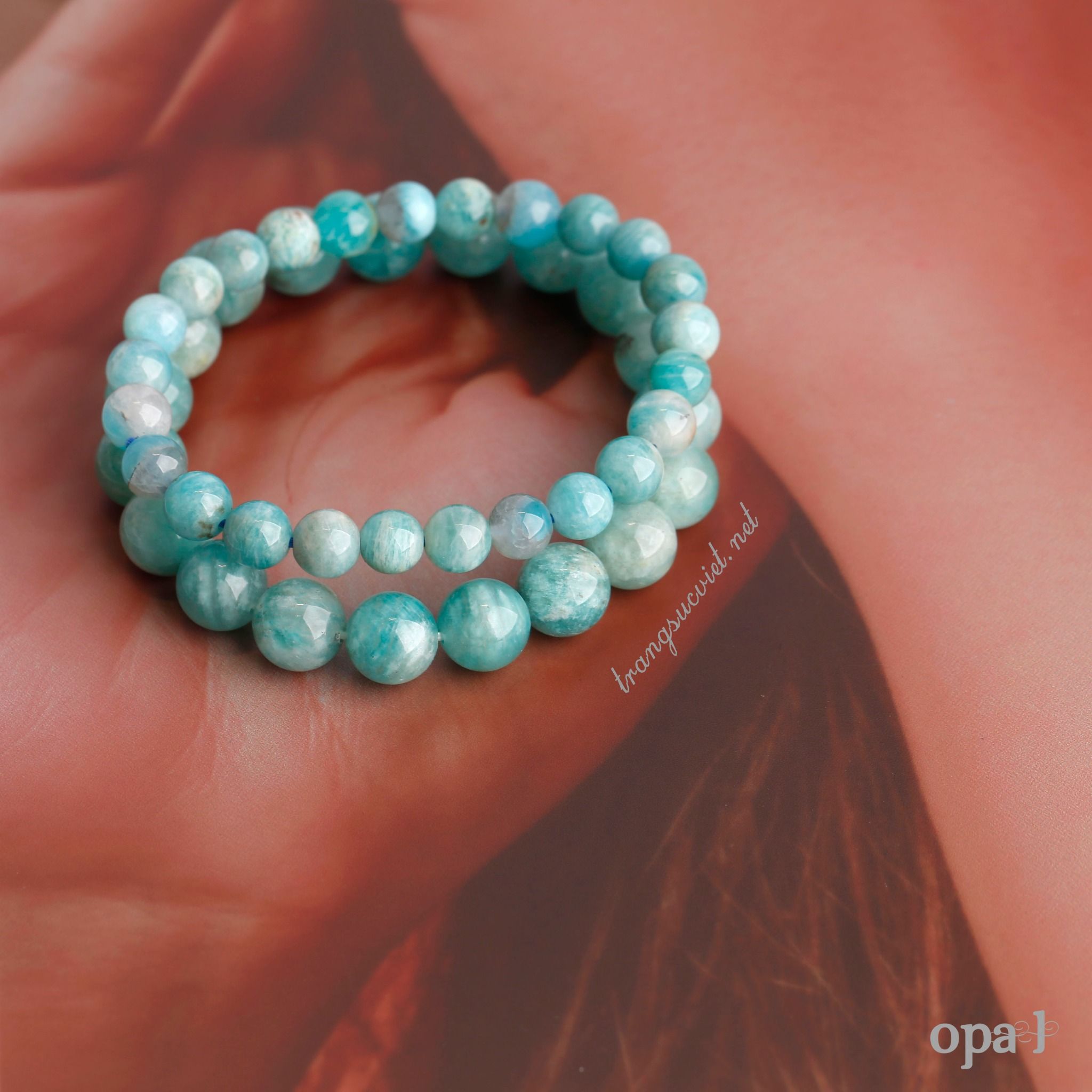 Cặp đôi vòng tay đá handmade, đá Amazonite