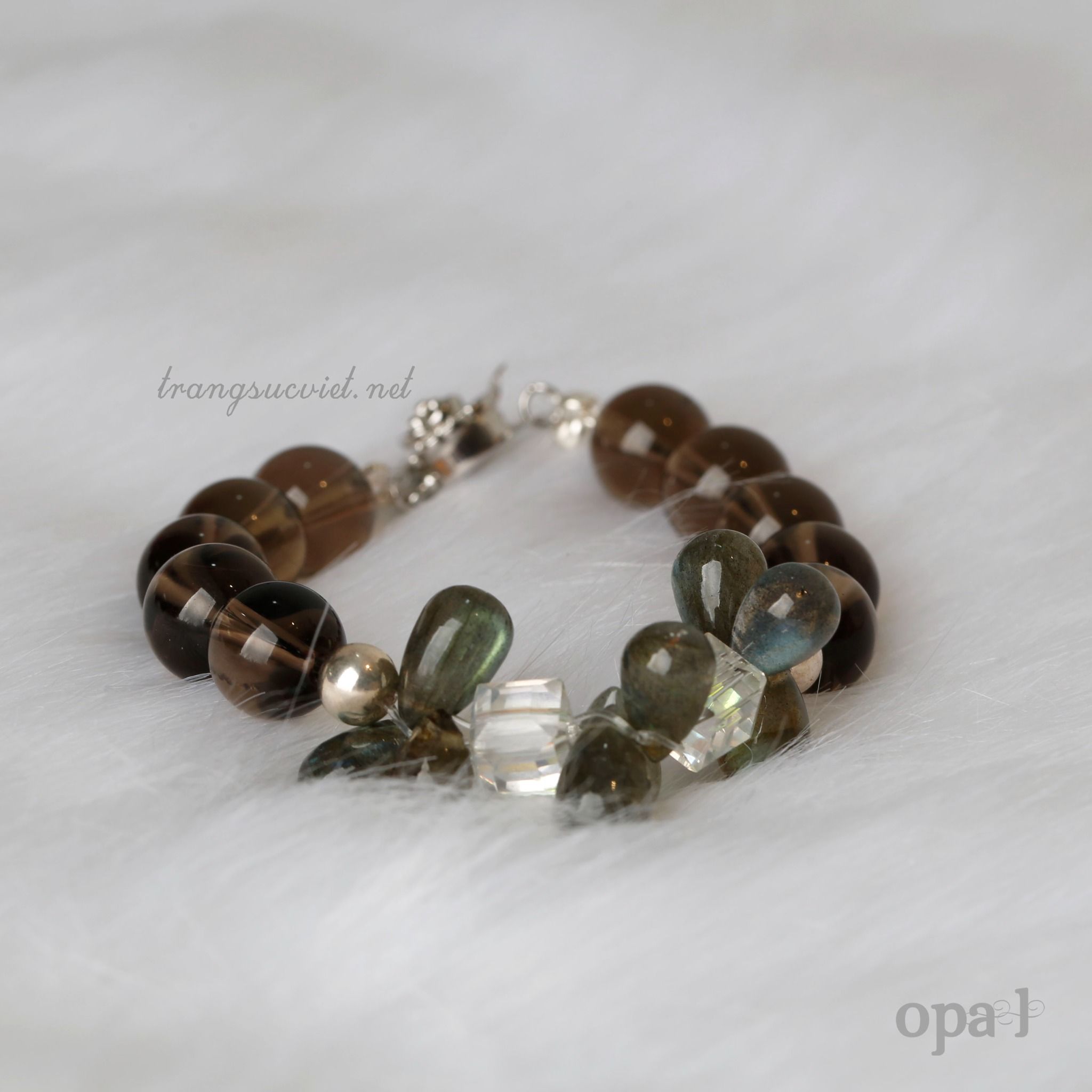 Vòng tay đá handmade, đá thạch anh khói và thạch anh rêu