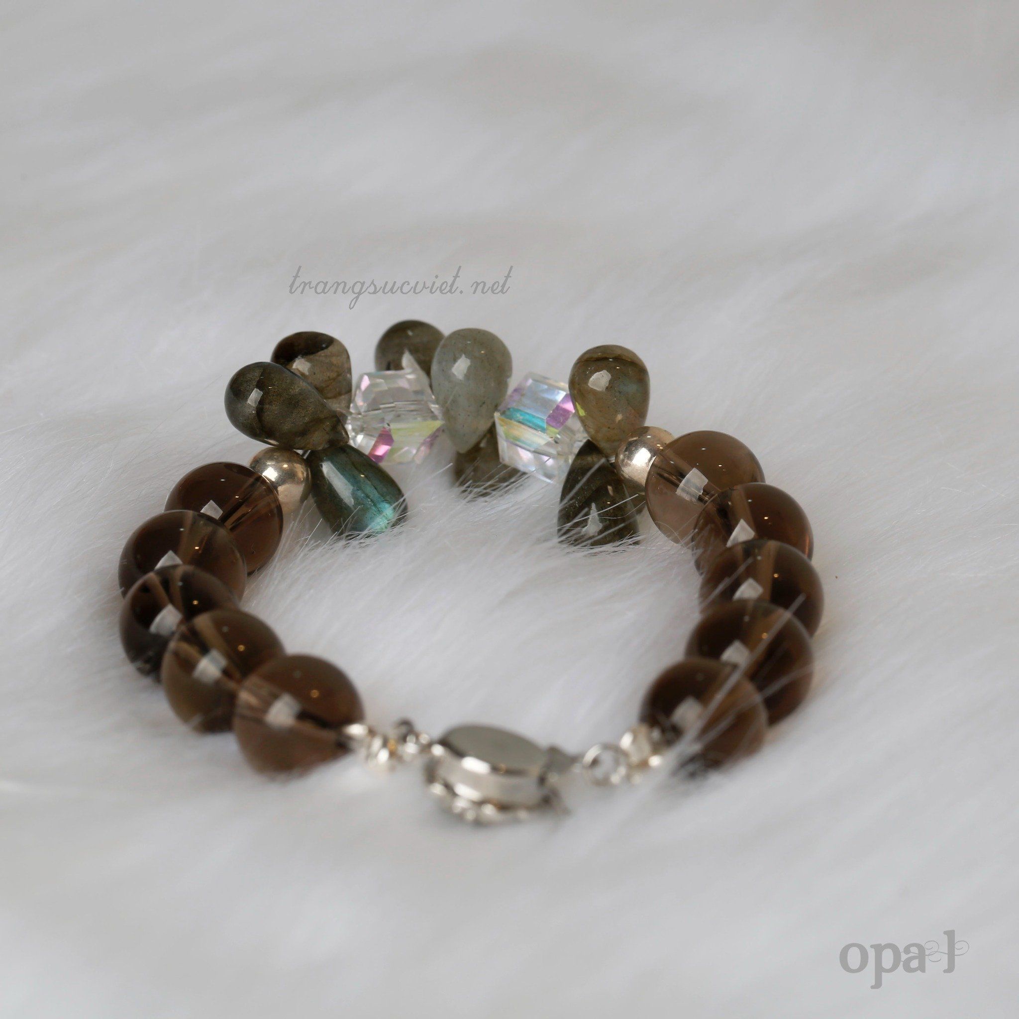 Vòng tay đá handmade, đá thạch anh khói và thạch anh rêu