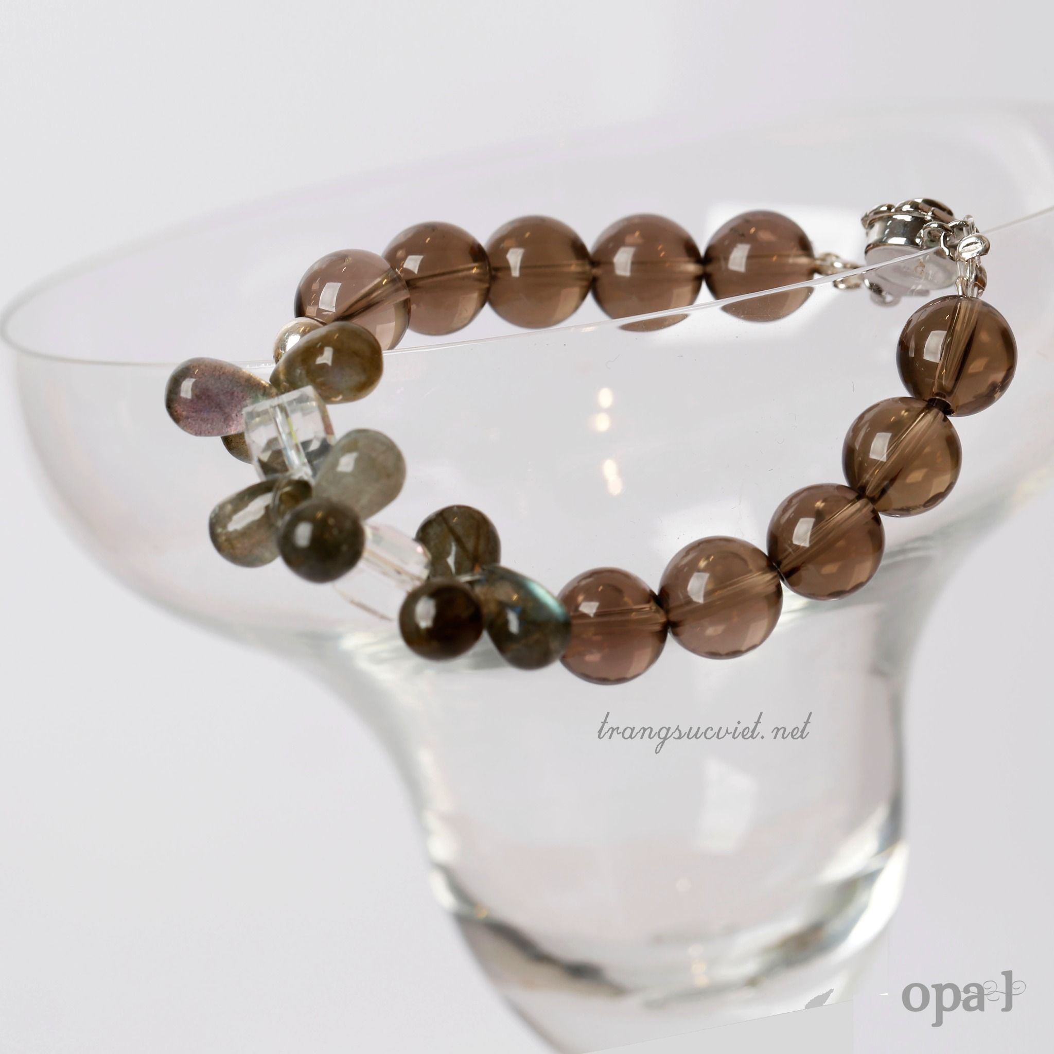 Vòng tay đá handmade, đá thạch anh khói và thạch anh rêu