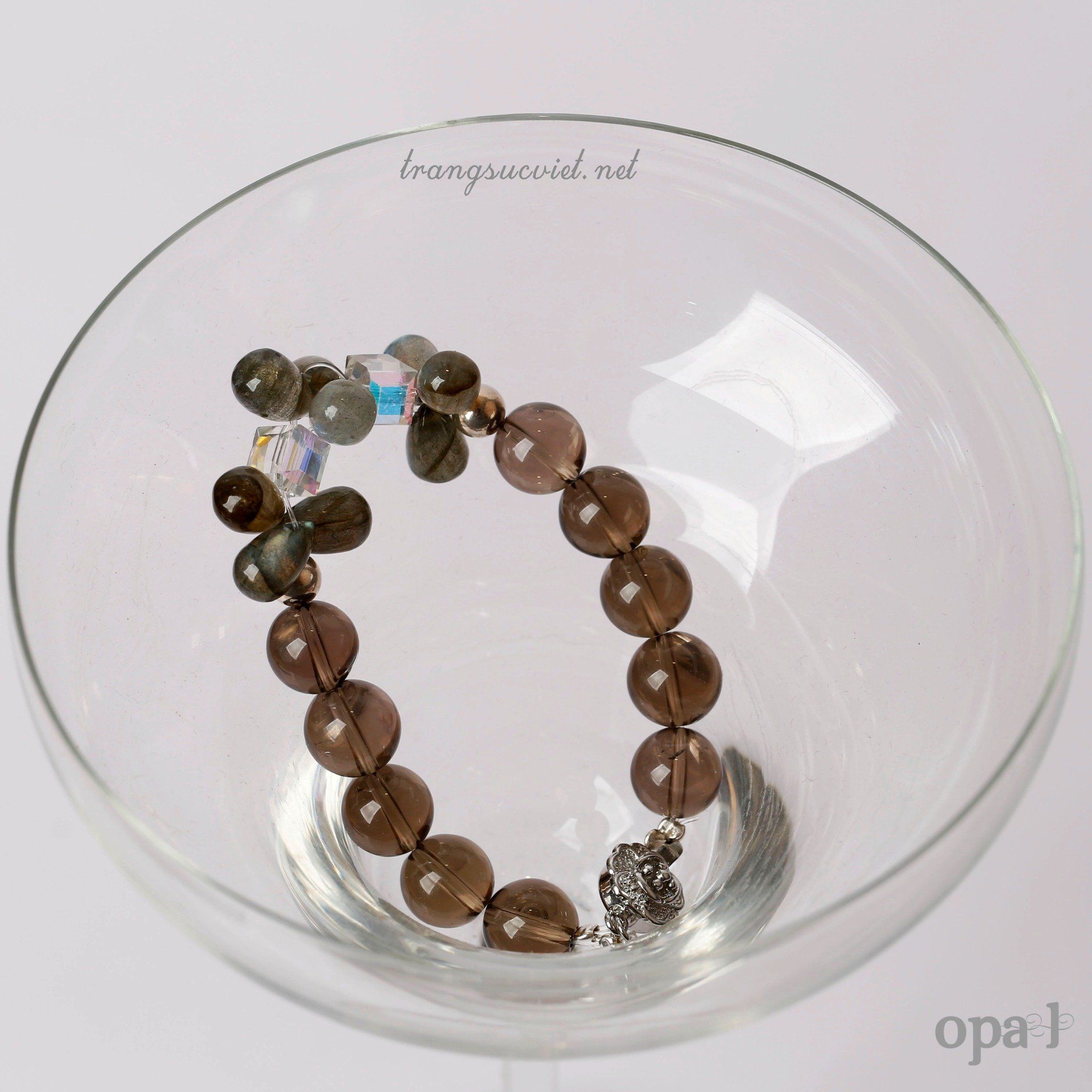 Vòng tay đá handmade, đá thạch anh khói và thạch anh rêu