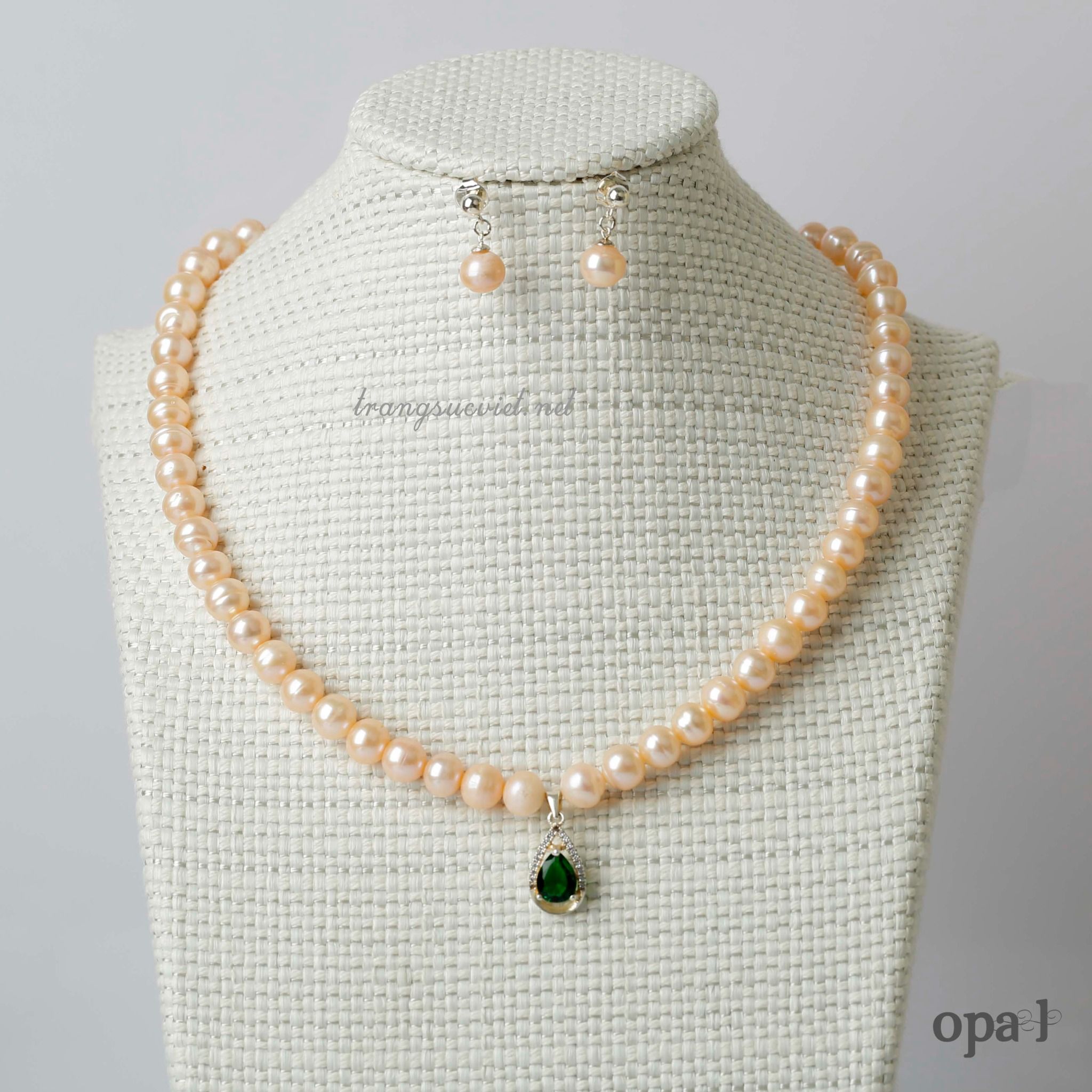 Bộ ngọc trai ánh hồng chất liệu bạc thiết kế phong cách nhẹ nhàng trẻ trung thương hiệu Opal