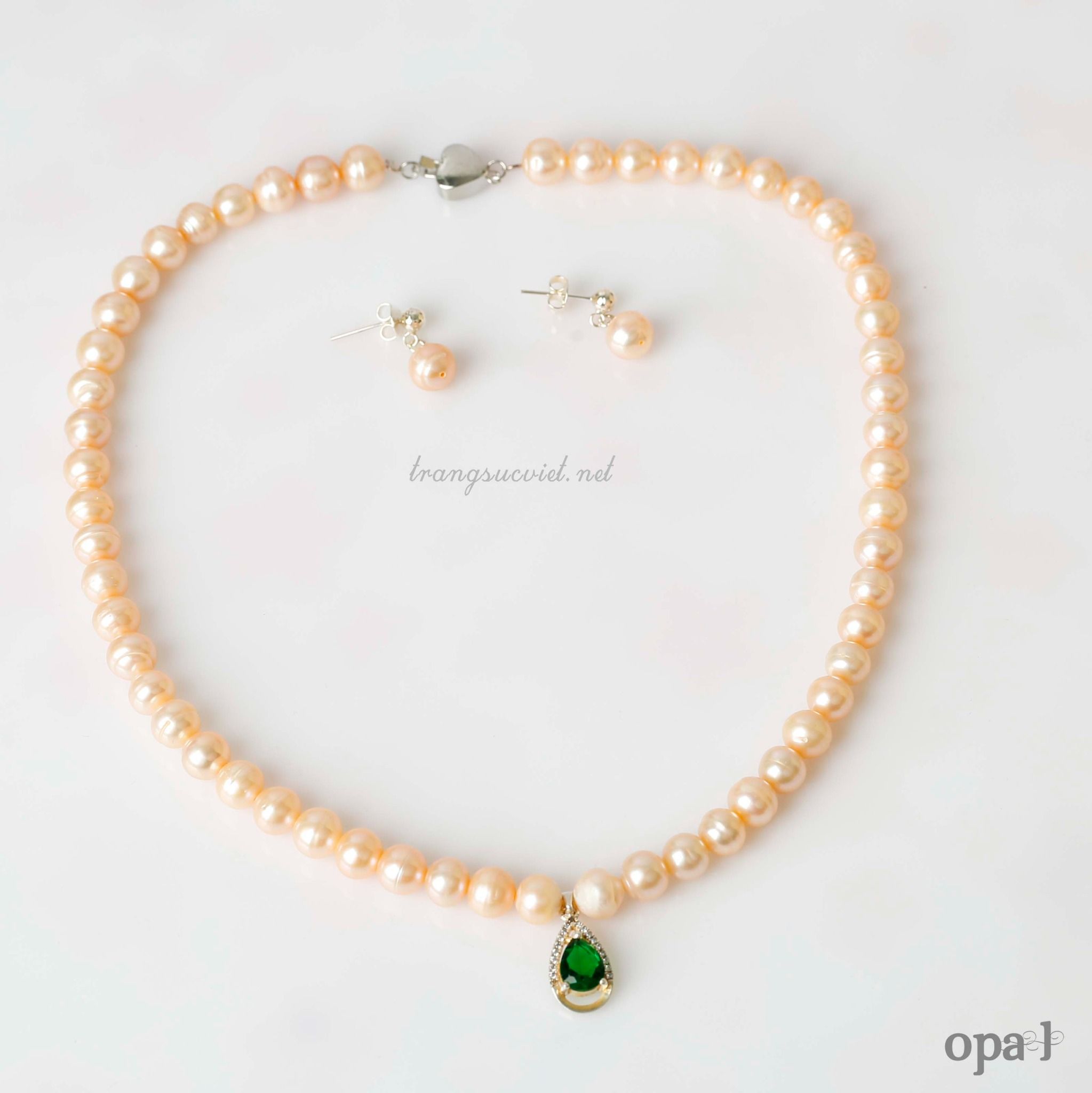 Bộ ngọc trai ánh hồng chất liệu bạc thiết kế phong cách nhẹ nhàng trẻ trung thương hiệu Opal