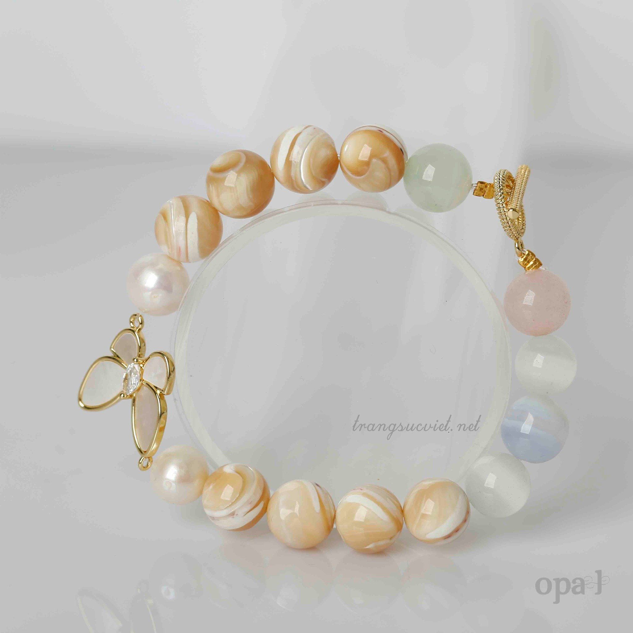 Vòng tay đá thiên nhiên handmade, đá san hô kết hợp cùng đá mắt mèo