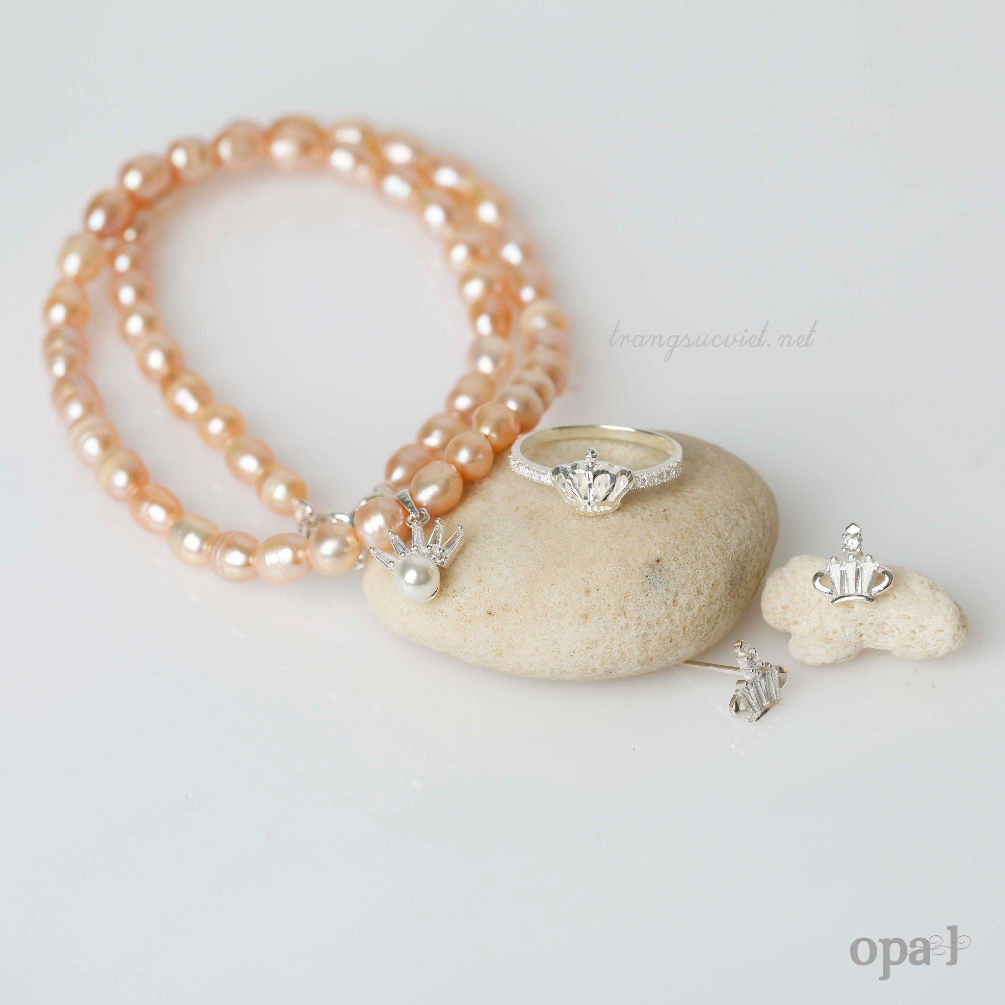 Bộ ngọc trai hồng oval vương niệm công chúa