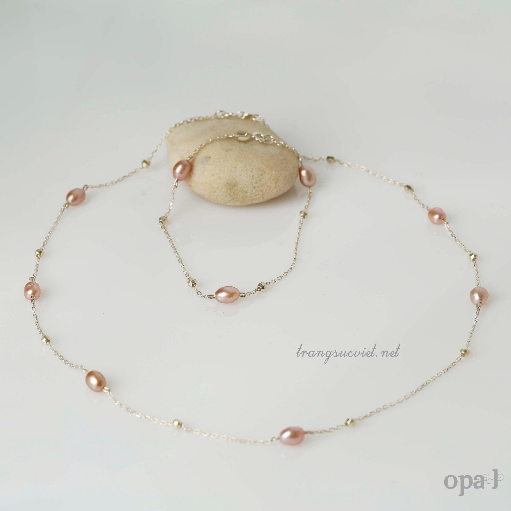 Set dây chuyền và lắc tay đính ngọc oval ánh tím