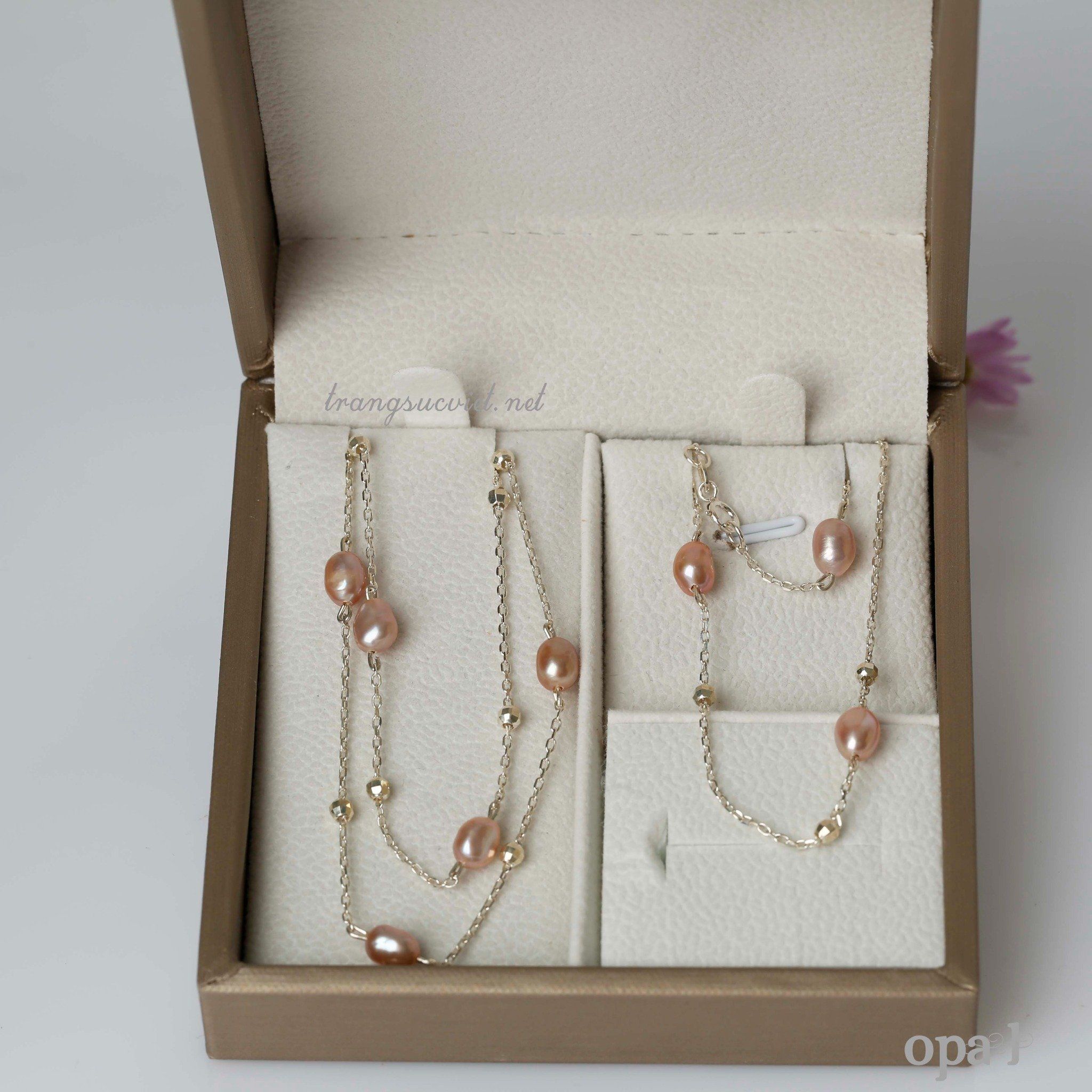 Set dây chuyền và lắc tay đính ngọc oval ánh tím