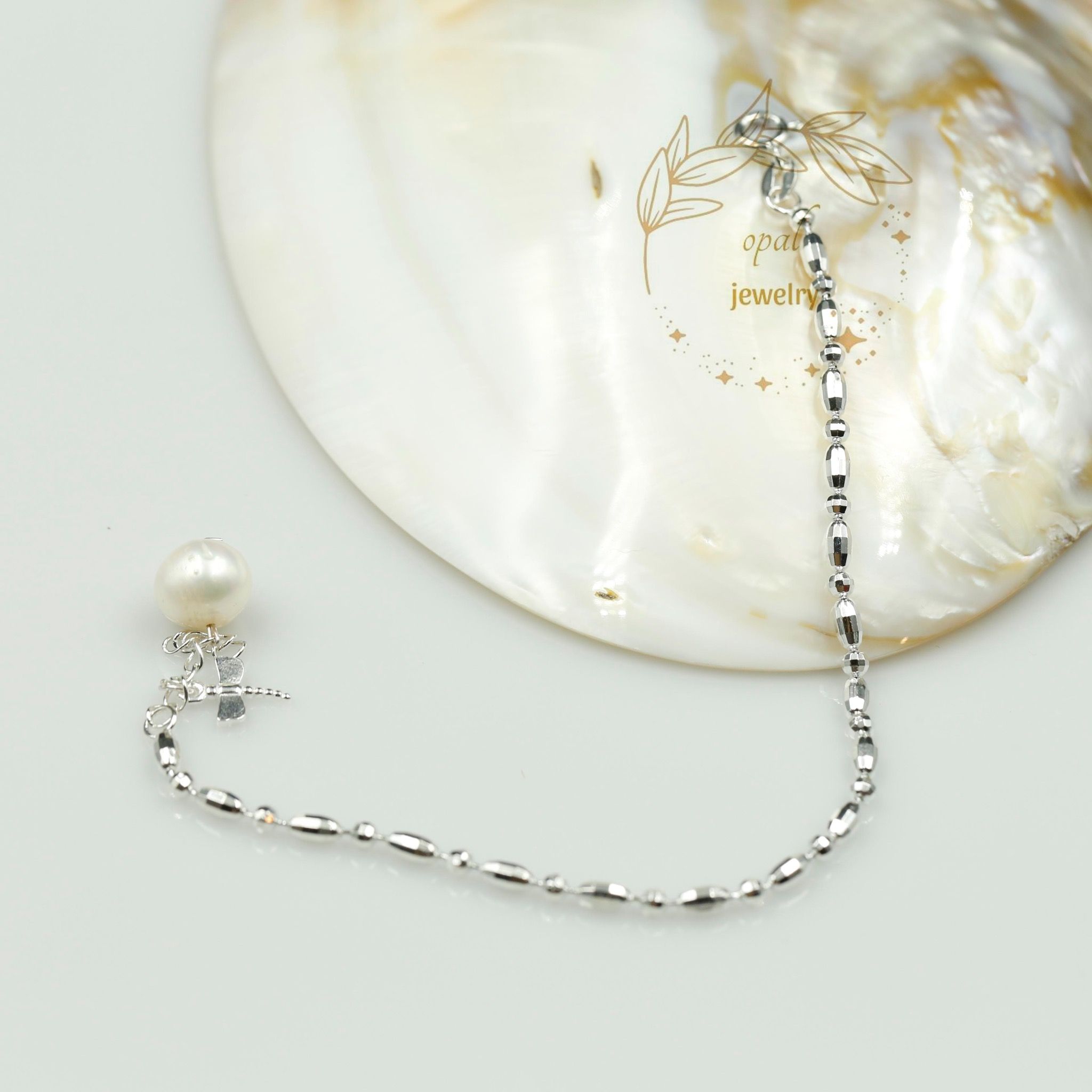C09 - Lắc tay bạc đính Ngọc Trai OPAL
