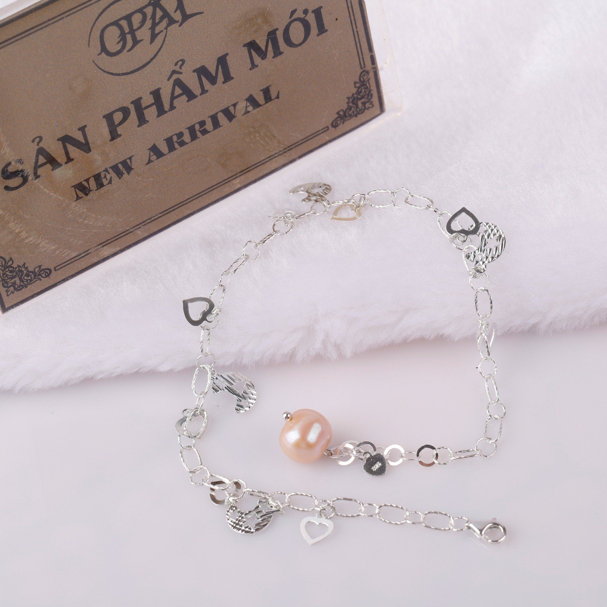 lắc chân bạc đính ngọc trai SPL01221