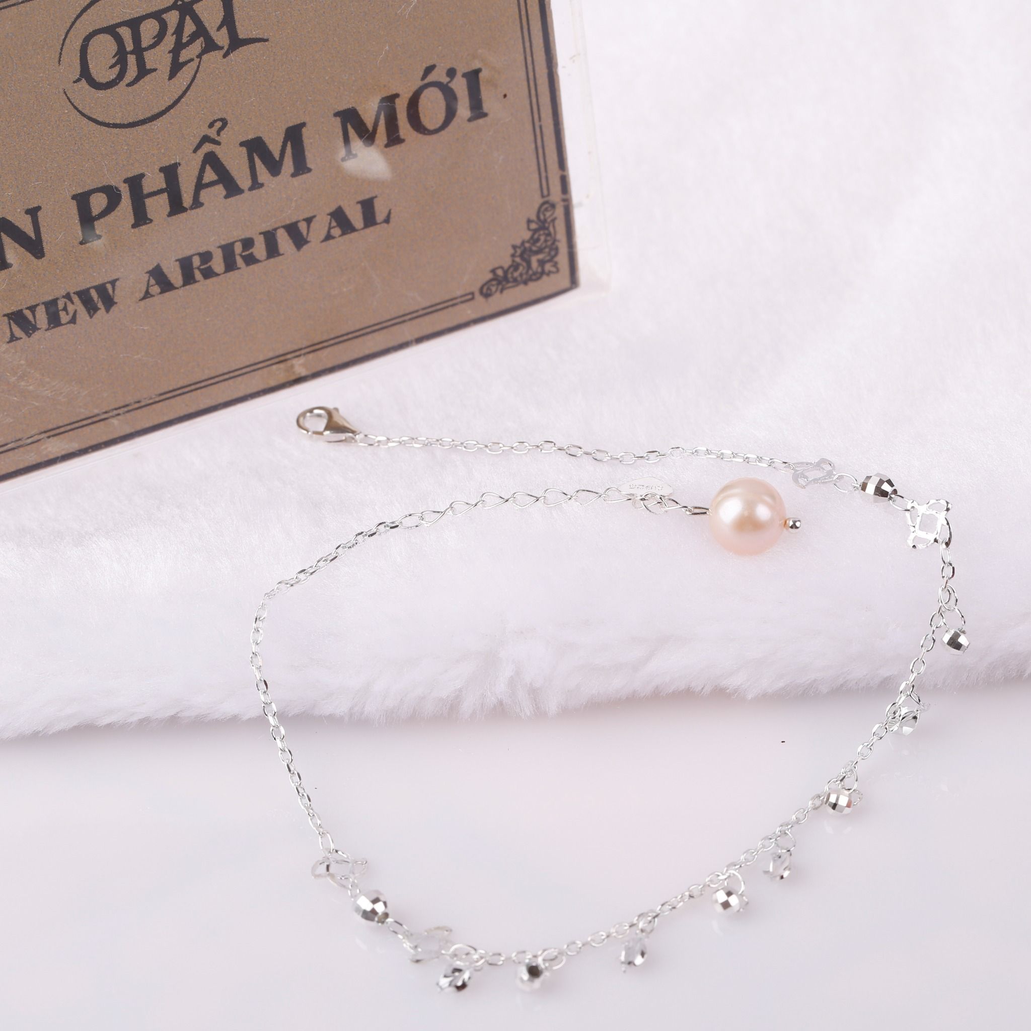 lắc chân bạc đính ngọc trai SPL01222