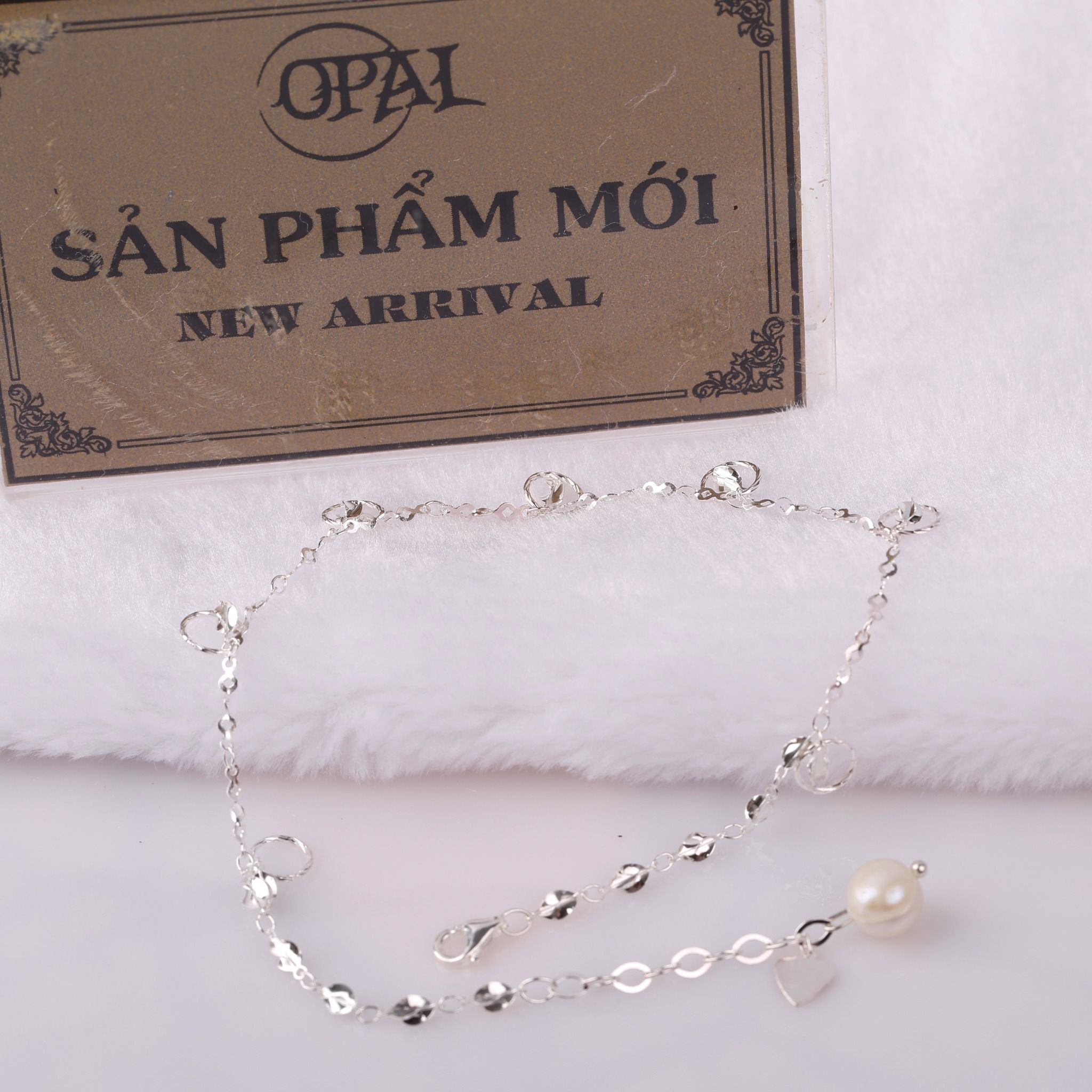 lắc chân bạc đính ngọc trai SPL01223