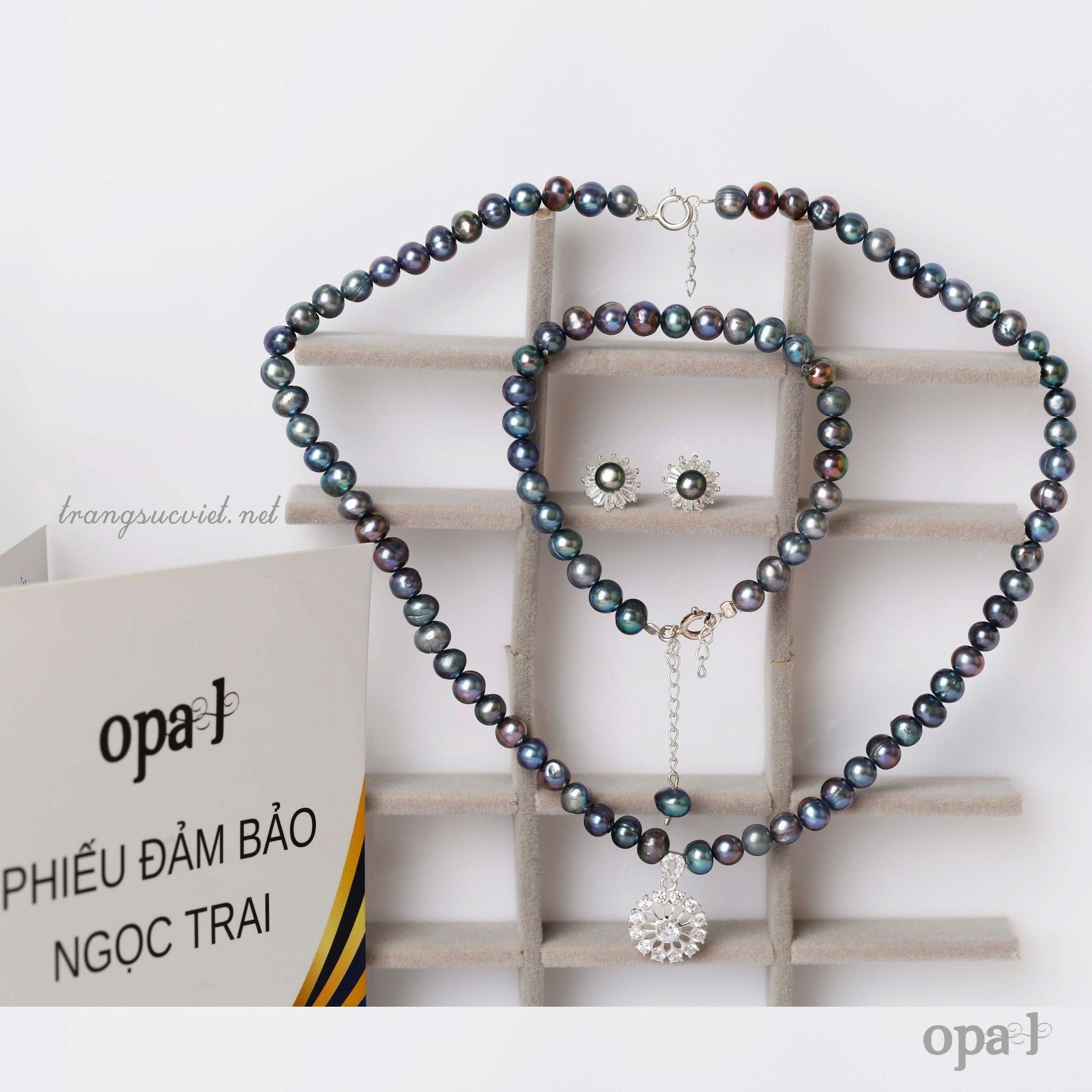 Bộ ngọc trai ánh xanh 7ly sang trọng và cá tính
