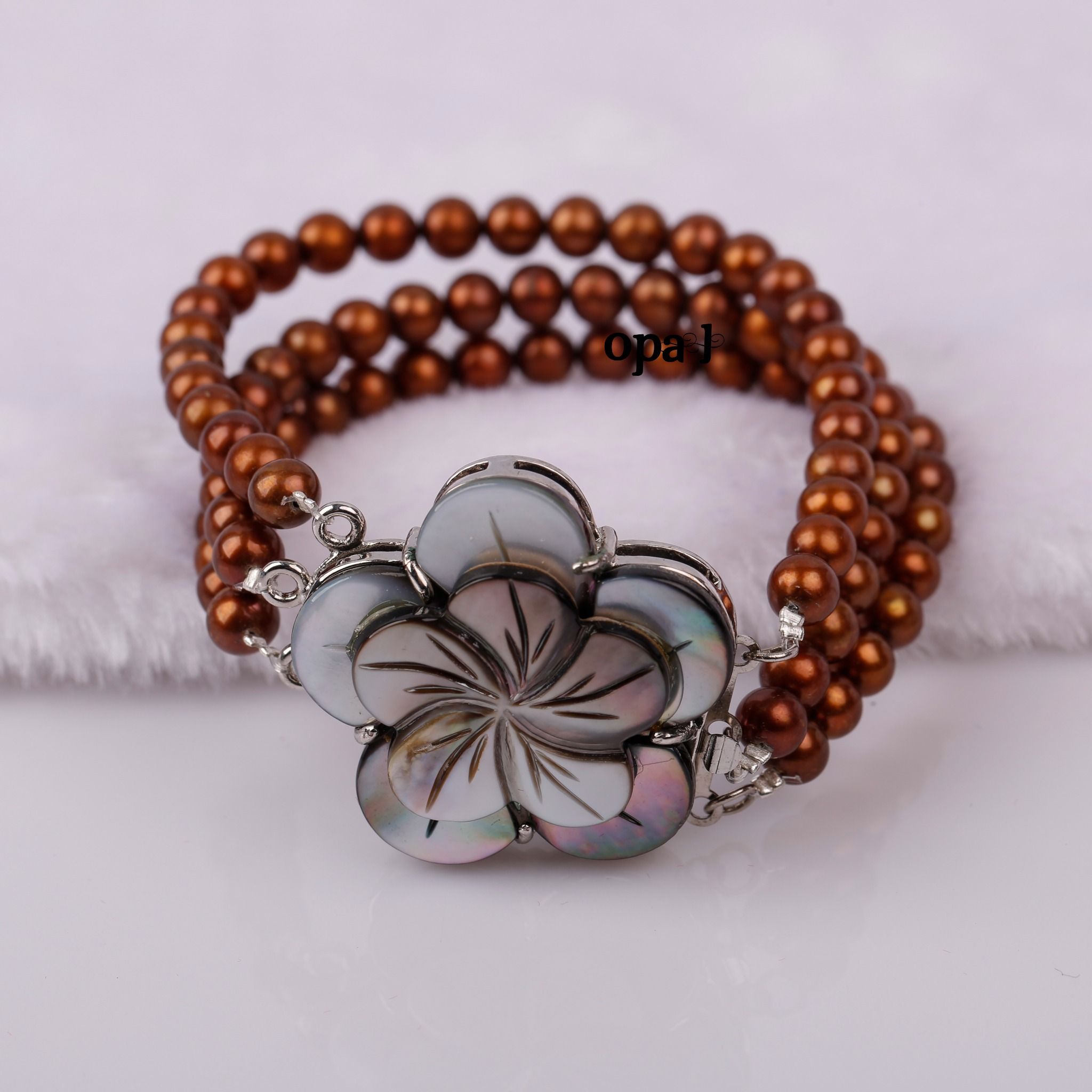 Vòng tay 3 lớp ngọc trai nâu đỏ 5li - Quà tặng dâu chuyền Bạc Choker đính Ngọc Trai cùng màu