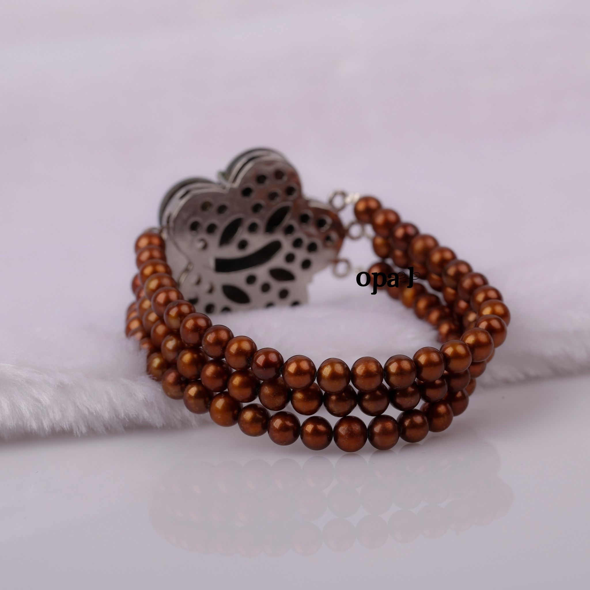 Vòng tay 3 lớp ngọc trai nâu đỏ 5li - Quà tặng dâu chuyền Bạc Choker đính Ngọc Trai cùng màu