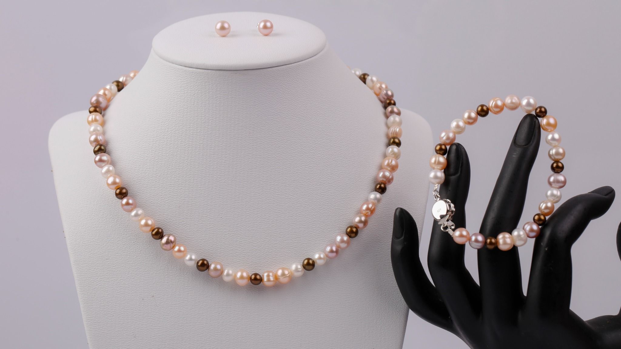 Bộ trang sức Vòng cổ-Vòng tay-Nhẫn-Hoa tai Ngọc trai nhiều màu sang trọng, tinh tế thương hiệu Opal