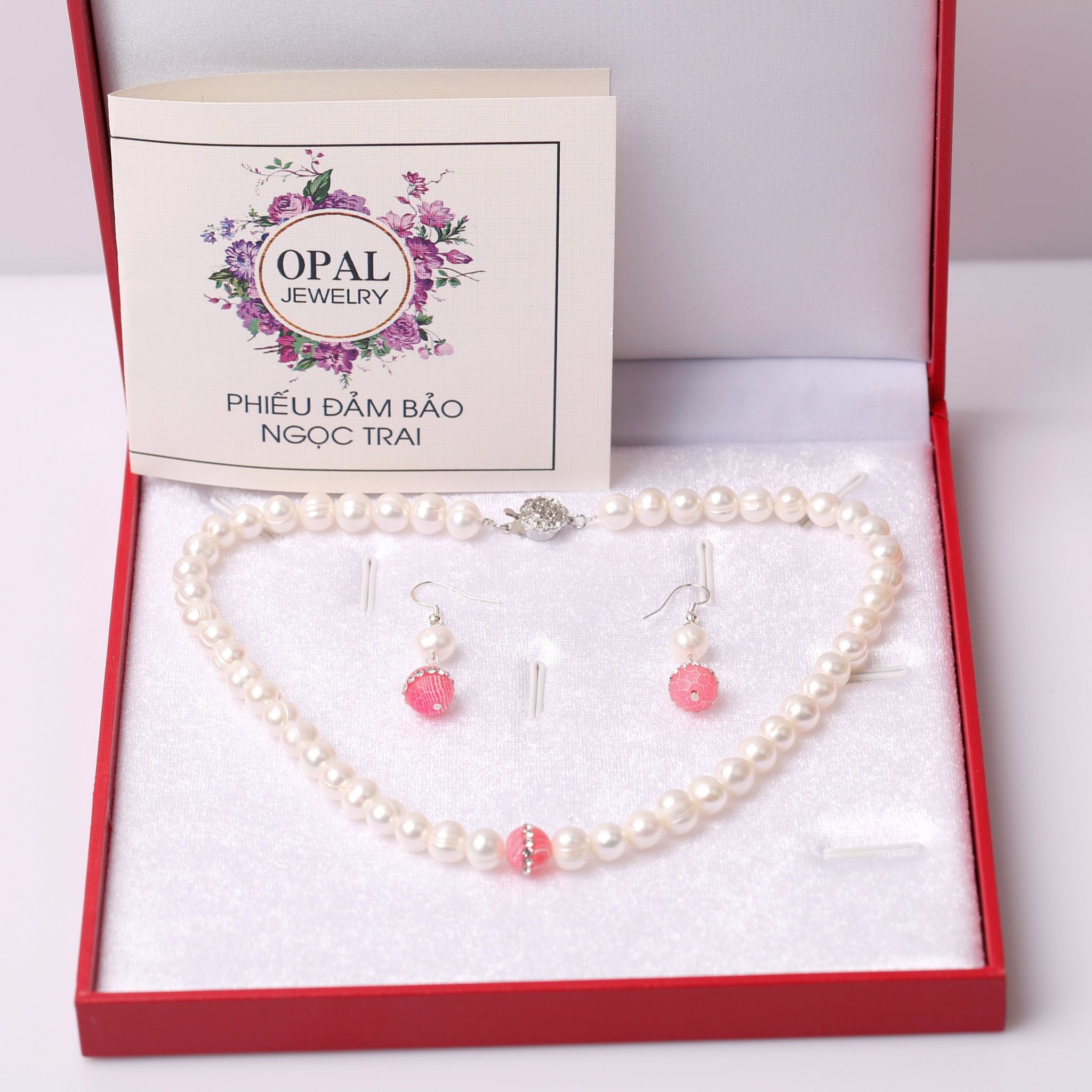 Bộ Vòng cổ và Hoa tai Ngọc trai thương hiệu Opal