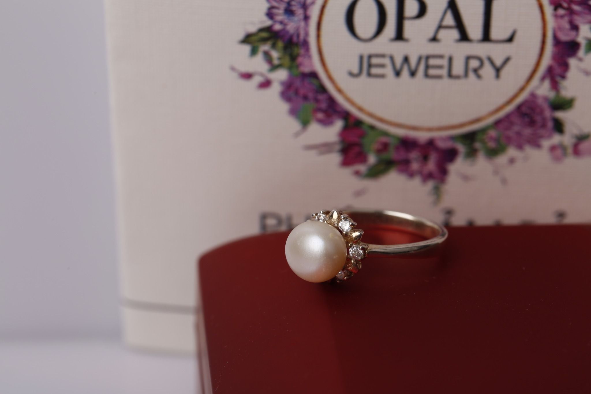 Nhẫn bạc nữ đính Ngọc trai + đá Ross thương hiệu Opal
