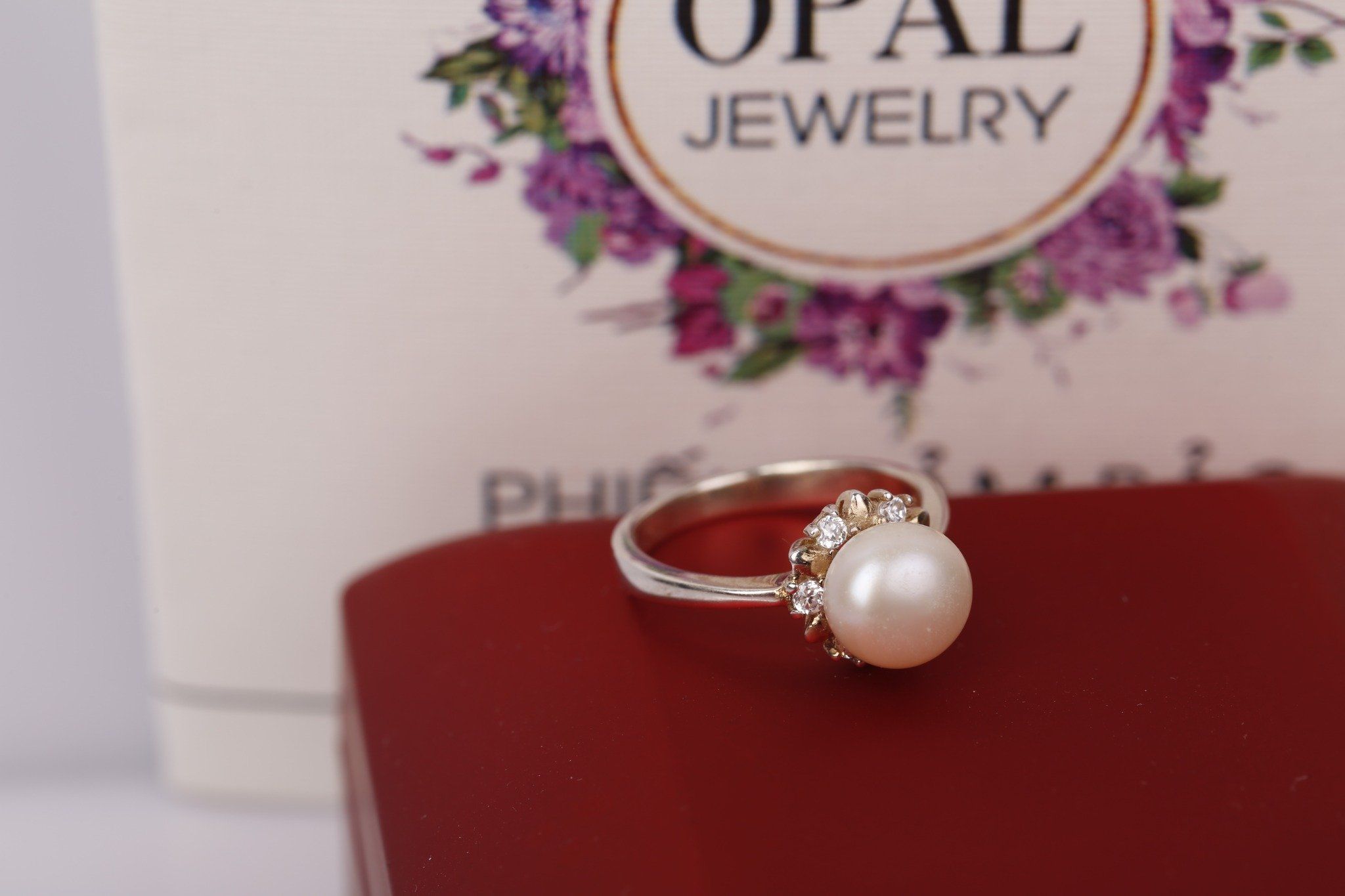 Nhẫn bạc nữ đính Ngọc trai + đá Ross thương hiệu Opal