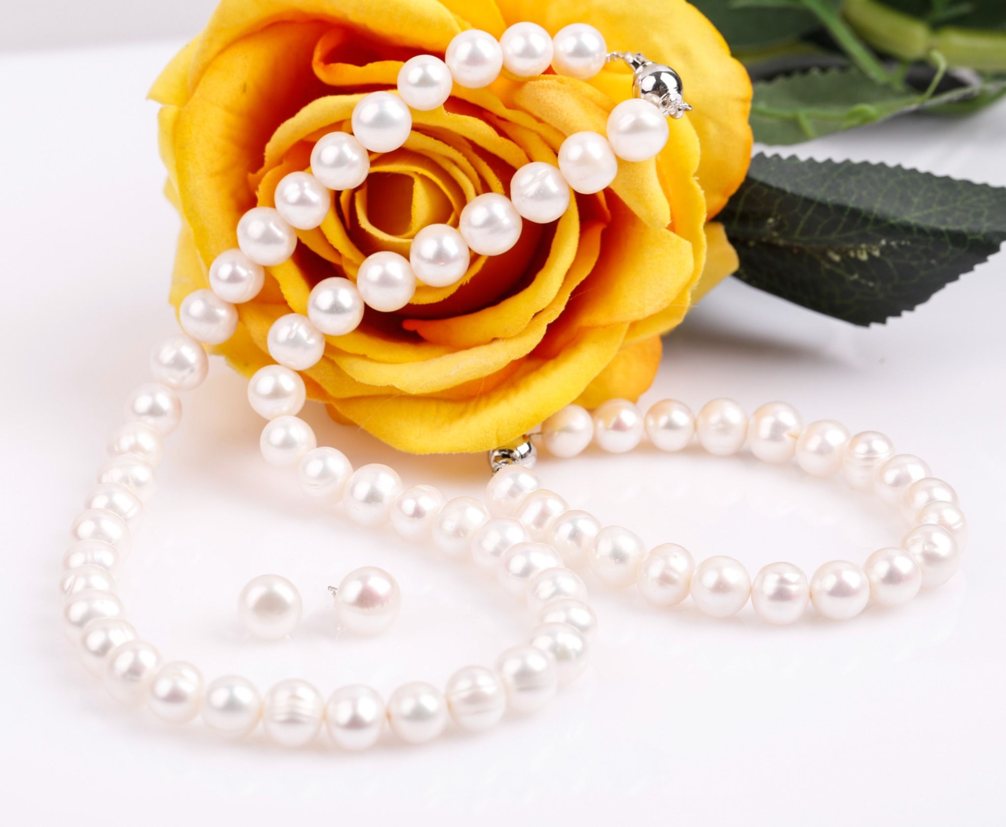 Bộ trang sức Vòng cổ - Vòng Tay - Hoa tai Ngọc trai trắng sang trọng thương hiệu Opal