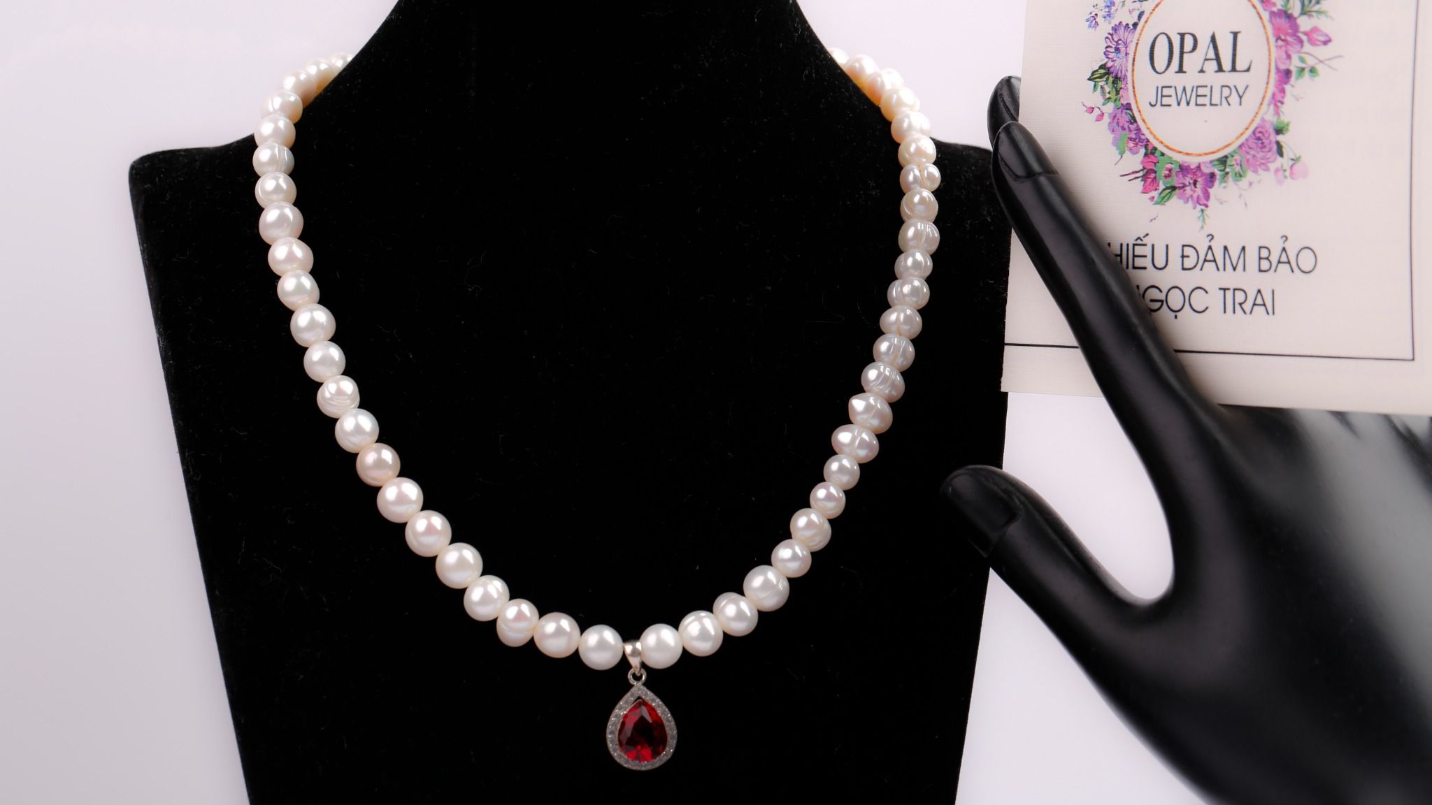  Vòng cổ - Hoa tai Ngọc trai trắng mặt đá Ross sang trọng thương hiệu Opal 