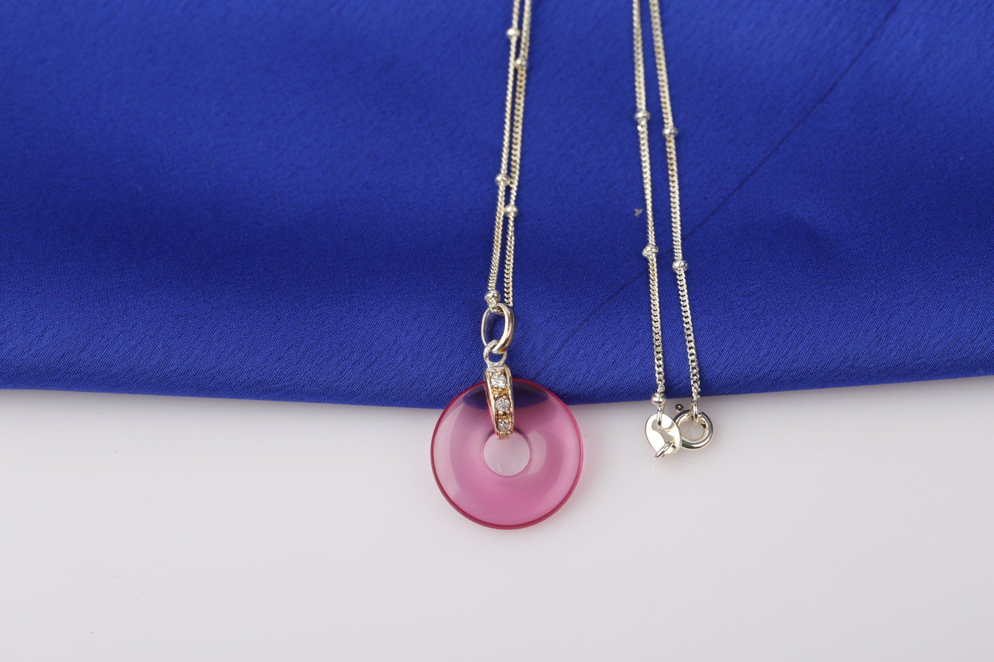 Dây chuyền bạc mặt đính đá hồng phong cách trẻ trung thương hiệu Opal