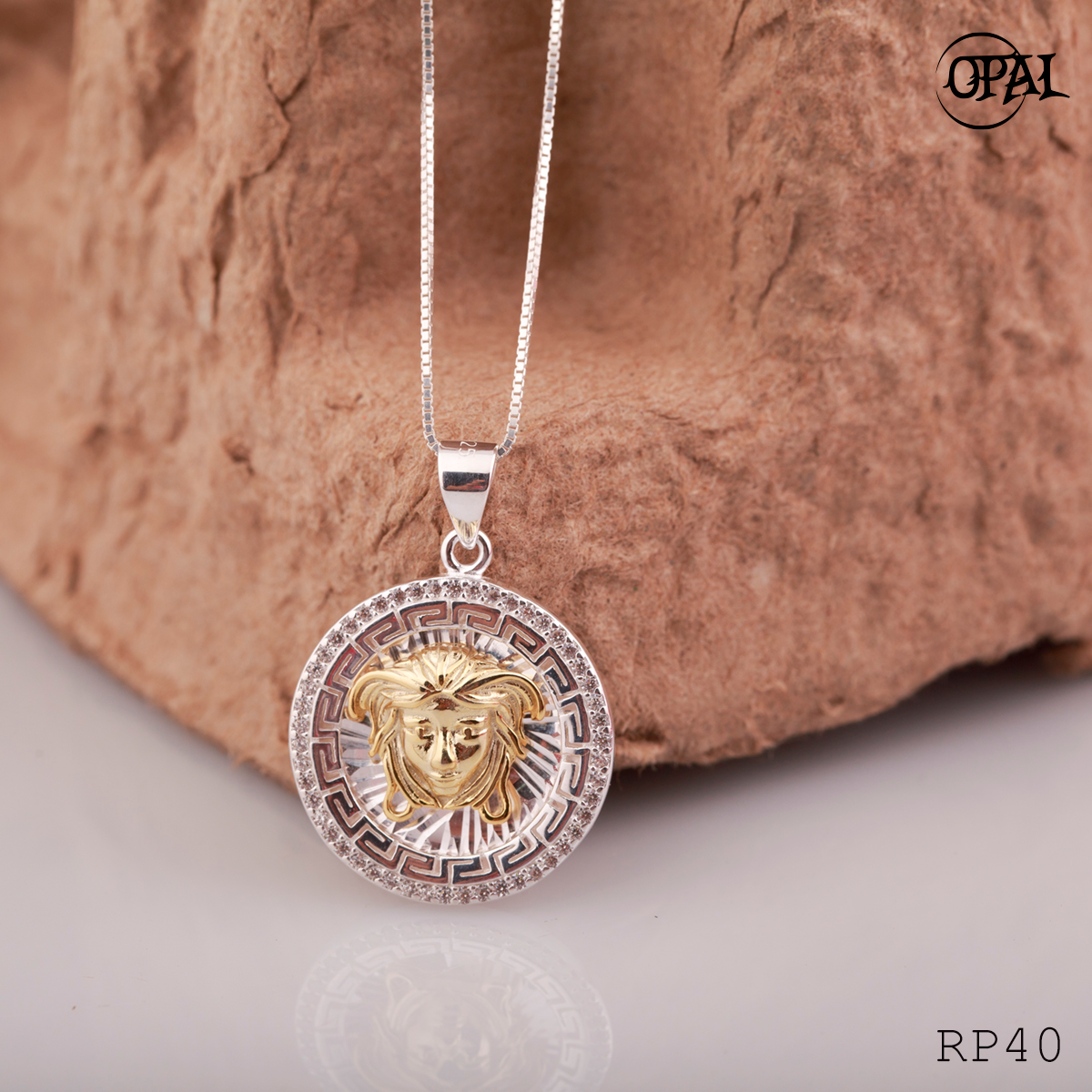 RP40 - Bộ mặt và dây chuyền bạc đính đá ross Opal