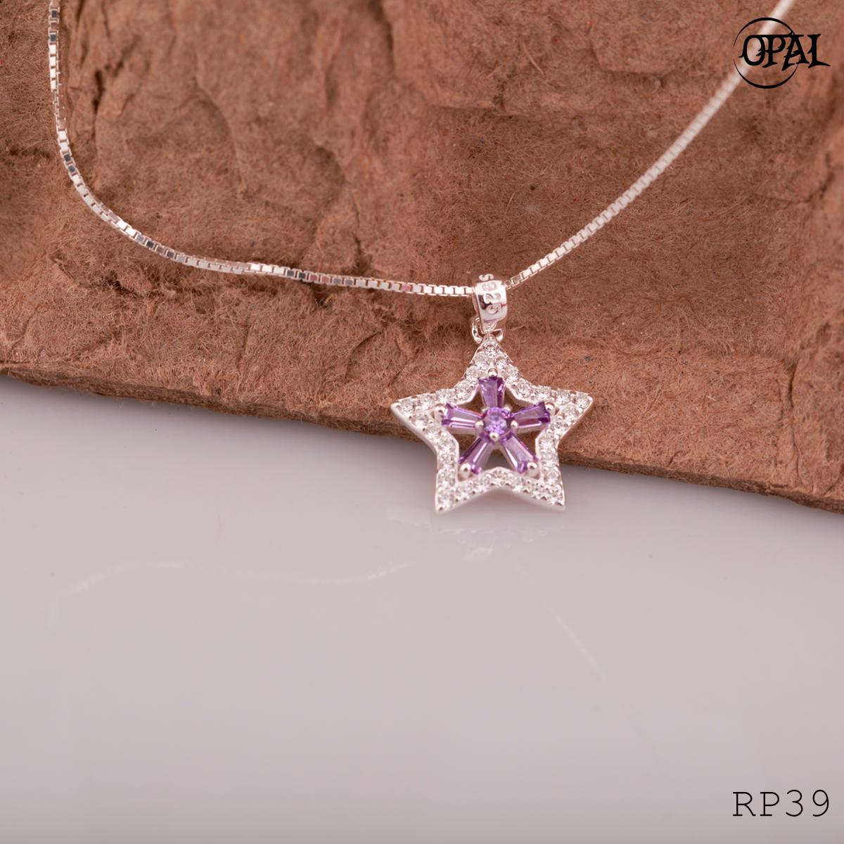 RP39-Bộ mặt và dây chuyền bạc đính đá ross Opal .