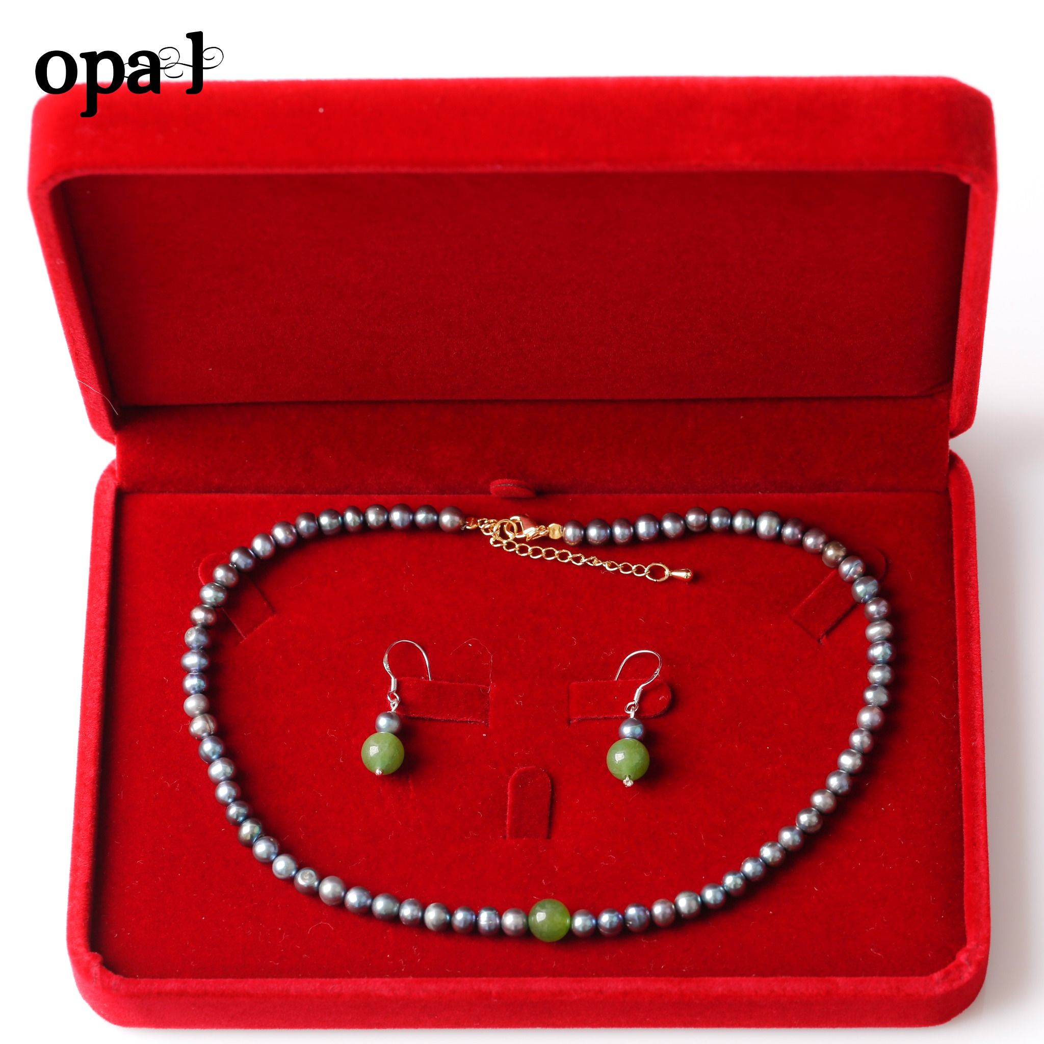 Bộ ngọc trai mini đen ánh xanh phong cách hiện đại thương hiệu Opal