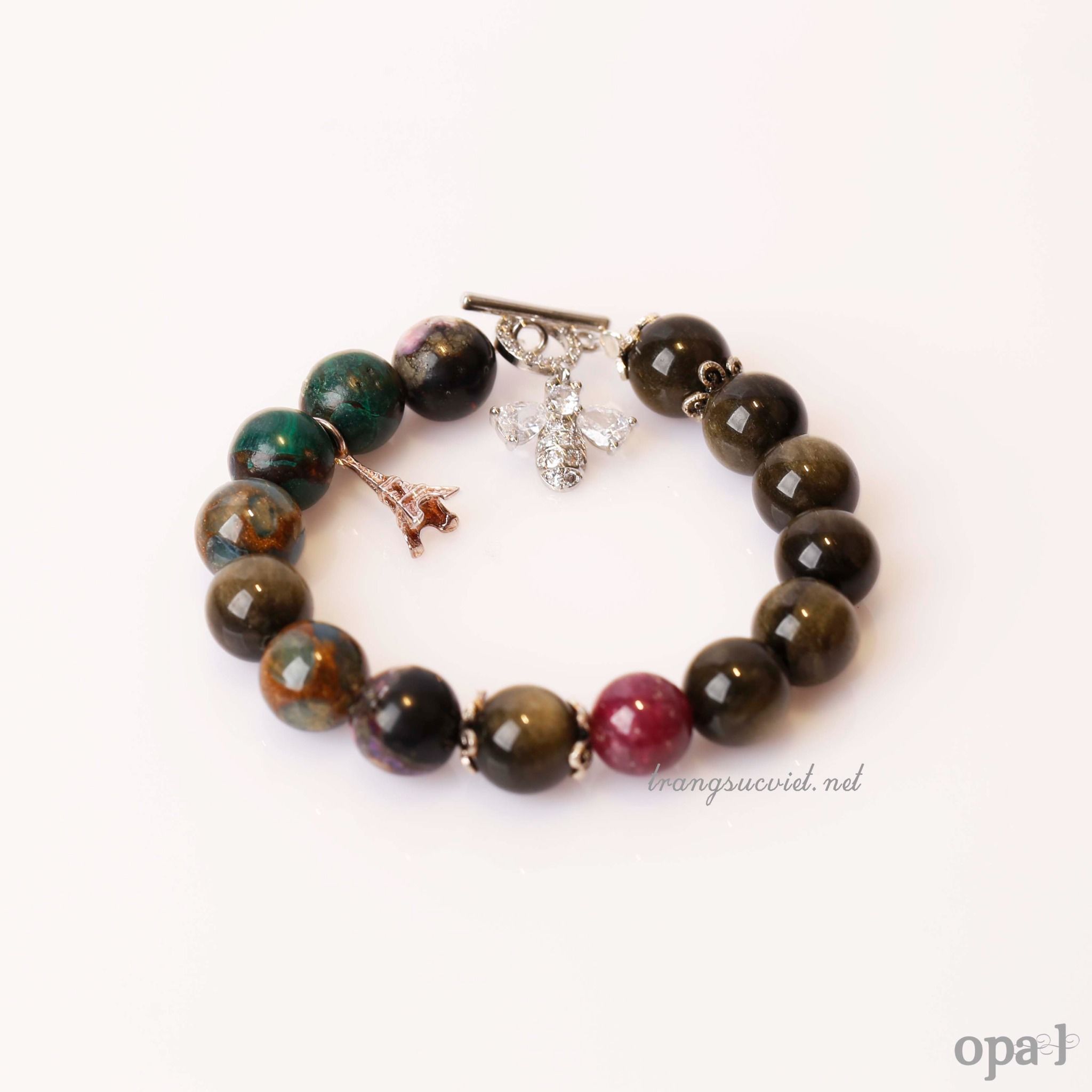 Vòng tay đá tự nhiên kết hợp charm bạc