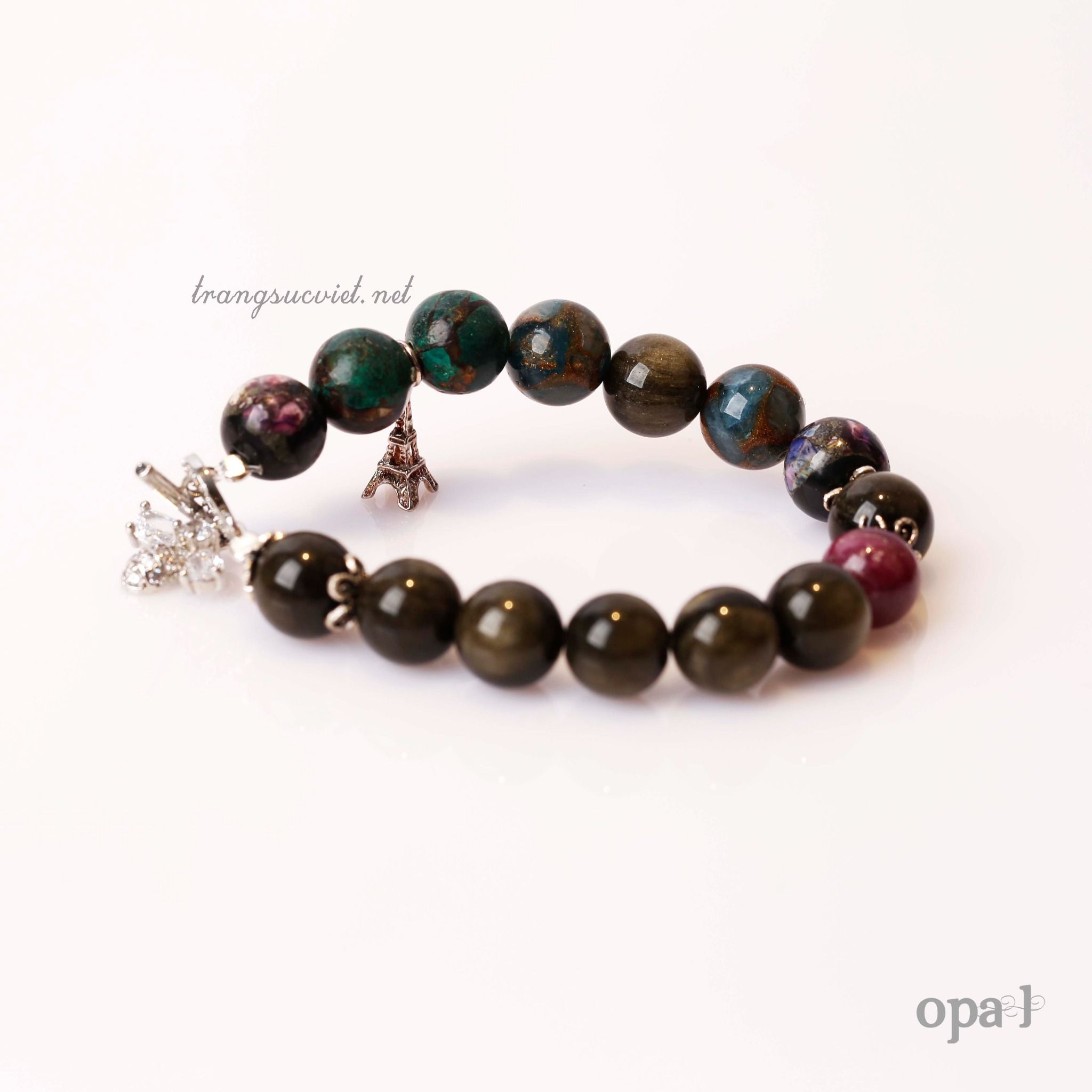 Vòng tay đá tự nhiên kết hợp charm bạc