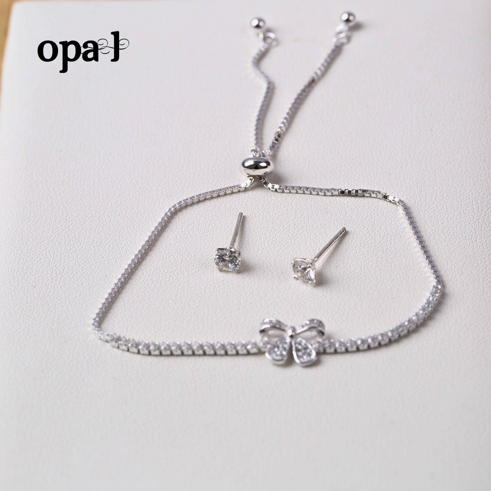 Bộ lắc tay và hoa tai bạc thiết kế phong cách hiện đại , trẻ trung thương hiệu Opal