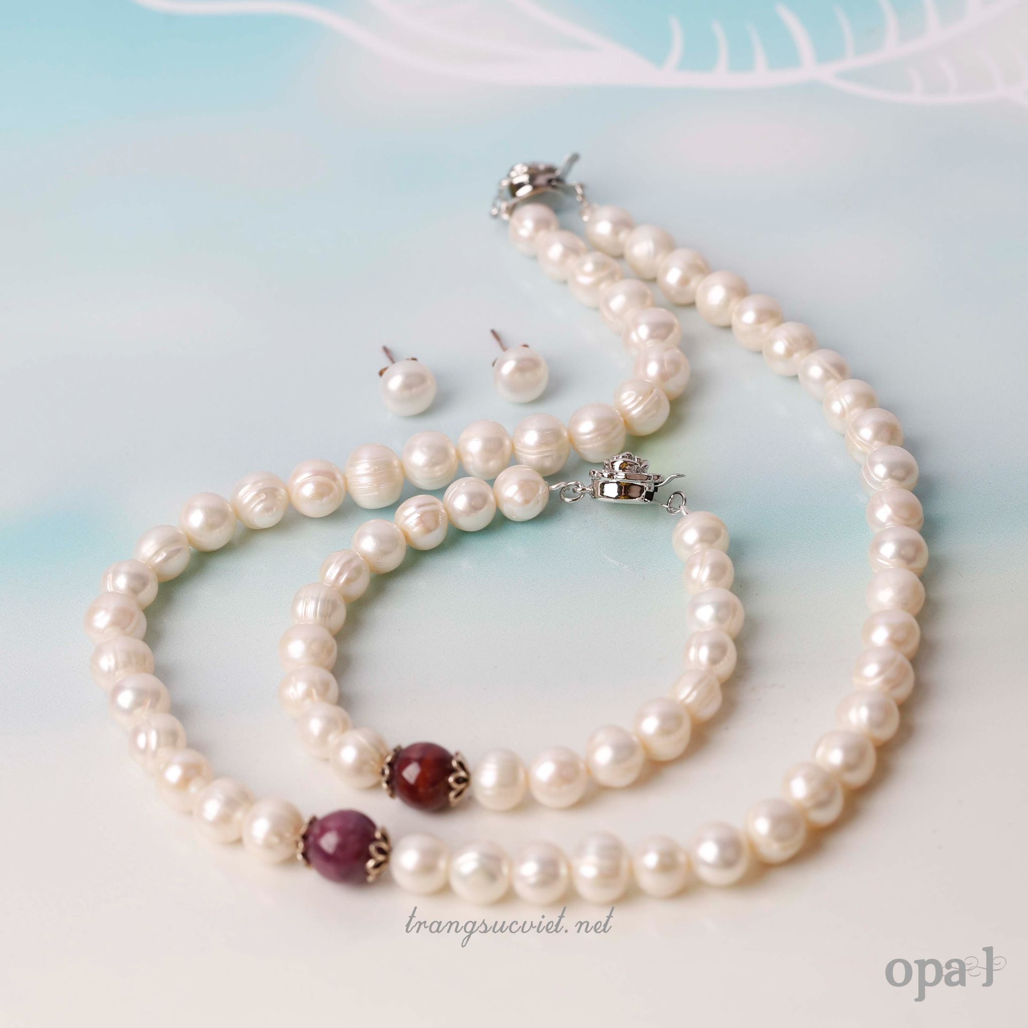 Bộ ngọc trai tặng mẹ-tặng cặp hoa tai đá trẻ trung