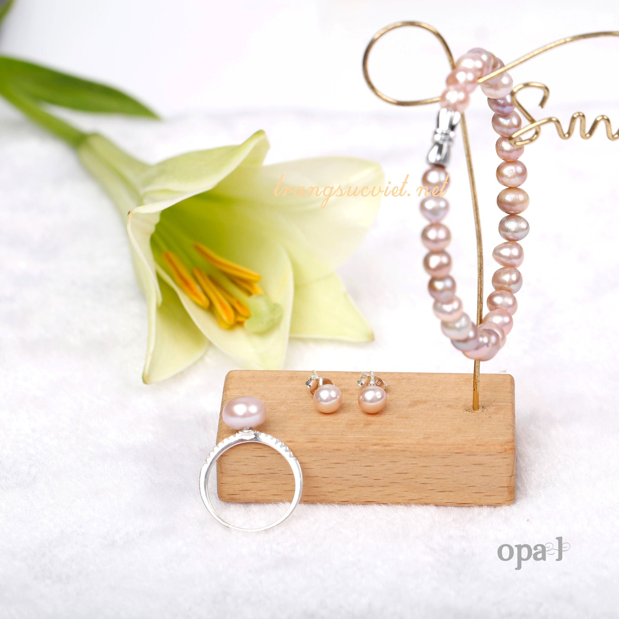 Bộ ngọc trai ánh tím, hạt tròn, nữ tính thanh lịch