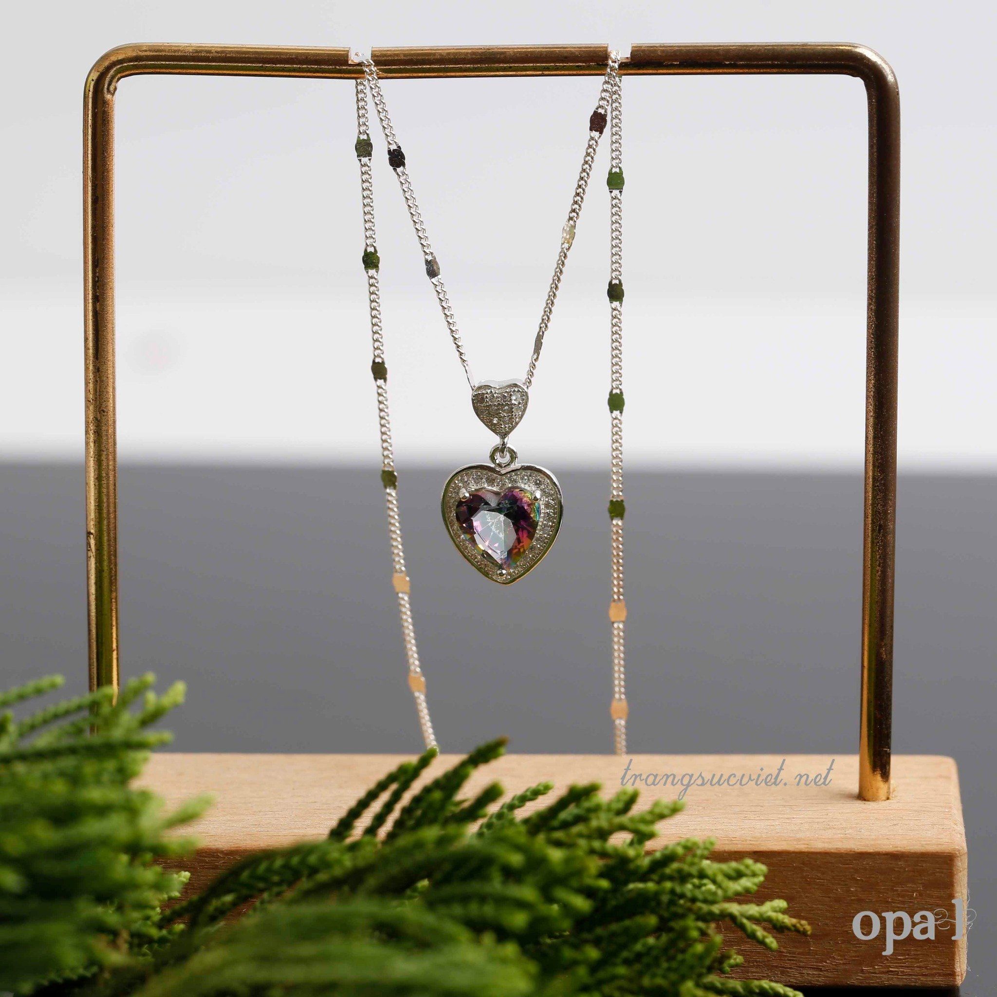 Dây chuyền bạc chất liệu đá CZ phong cách trẻ trung ấn tượng thương hiệu Opal. Tặng dây da phong cách.