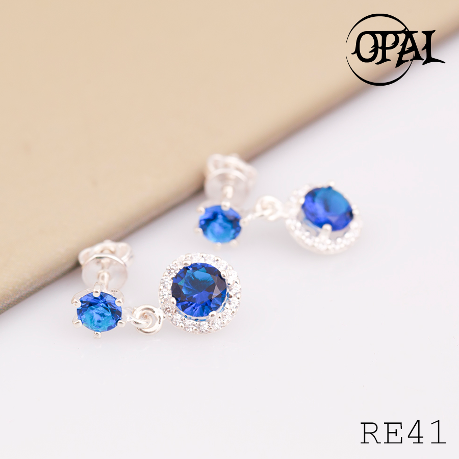 RE41- Hoa tai bạc đính đá Ross OPAL