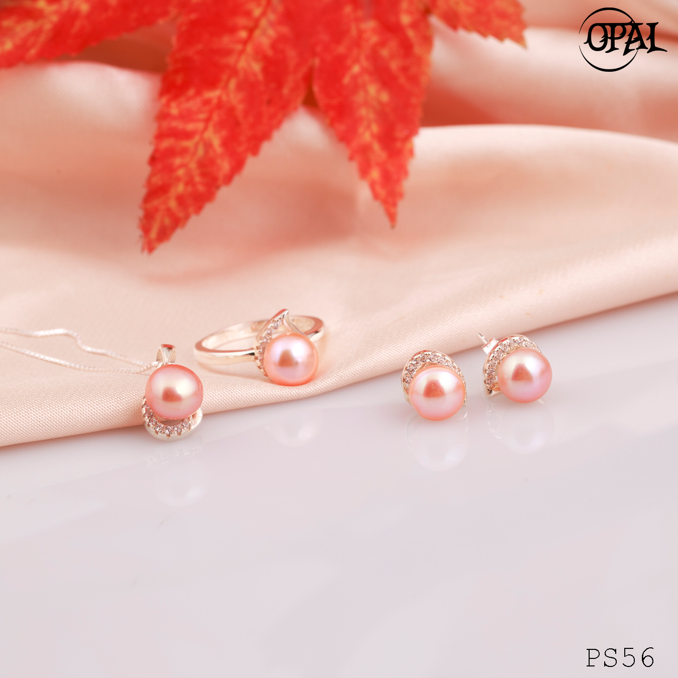 PS56-Bộ trang sức bạc đính ngọc trai OPAL