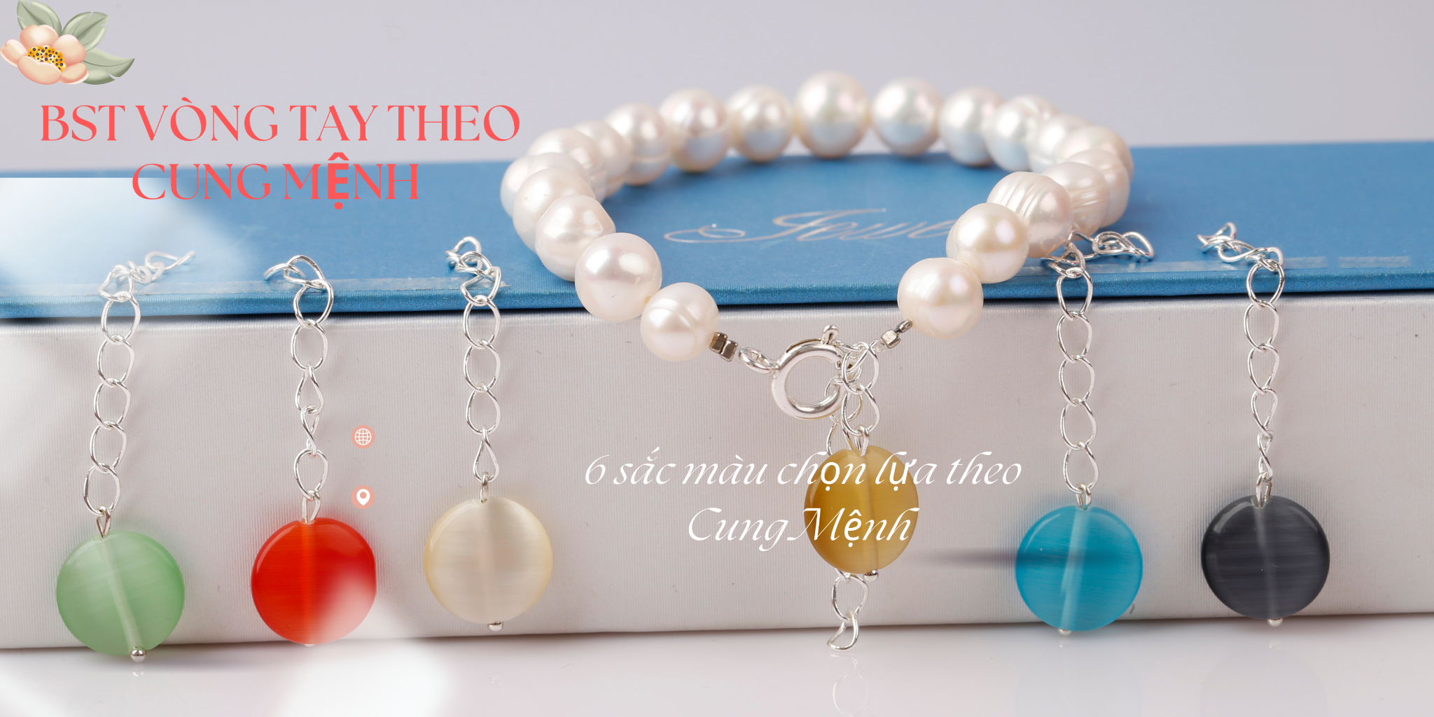 VÒNG TAY NGỌC TRAI GẮN ĐÁ PHONG THỦY THƯƠNG HIỆU OPAL