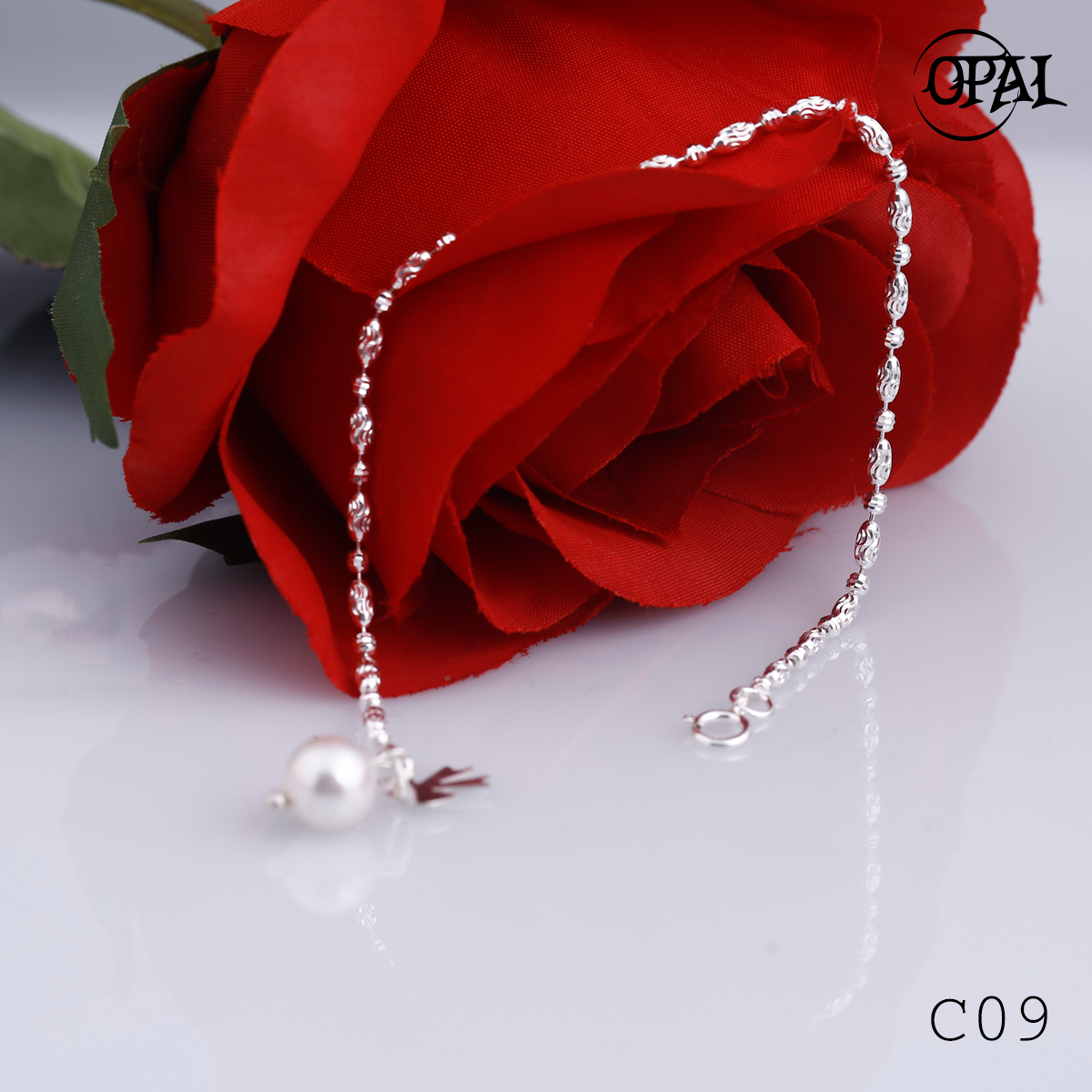 C09 - Lắc tay bạc đính Ngọc Trai OPAL