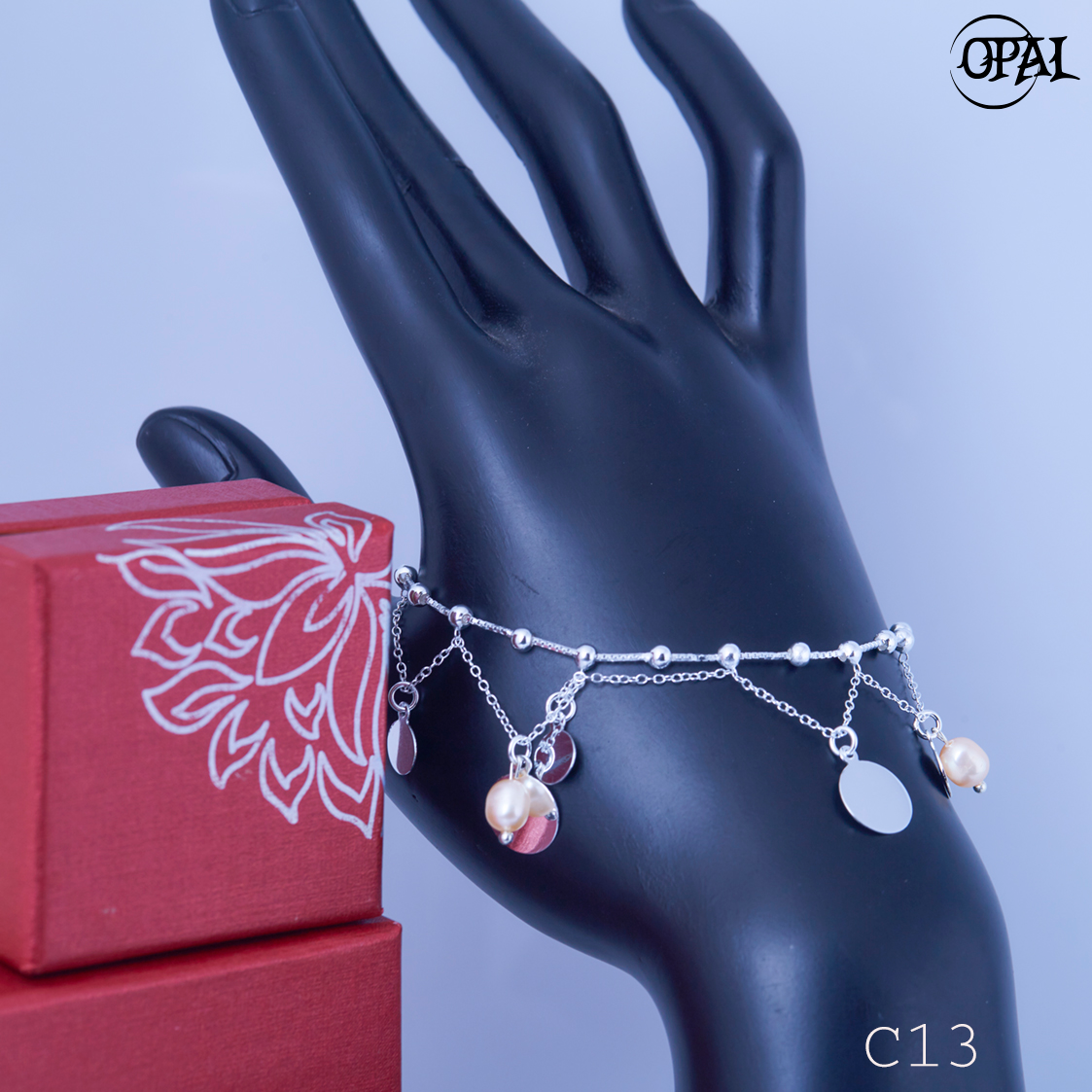 C13 - Lắc tay bạc đính Ngọc Trai OPAL
