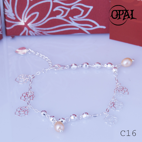  C16 - Lắc tay bạc đính Ngọc Trai OPAL 