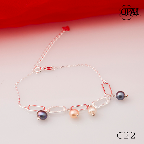  C22- Lắc tay bạc đính Ngọc Trai OPAL 