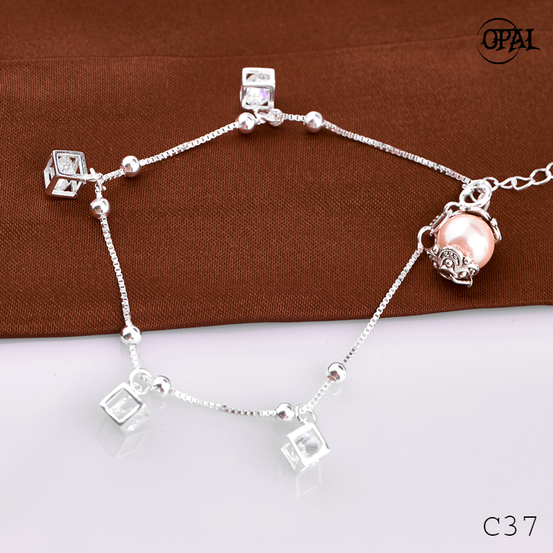 C37- Lắc tay bạc đính Ngọc Ốc OPAL
