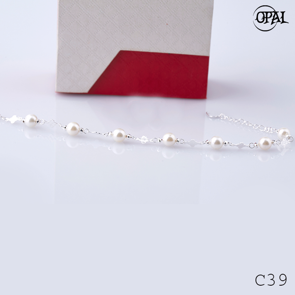  C39- Lắc tay bạc đính Ngọc Ốc OPAL 